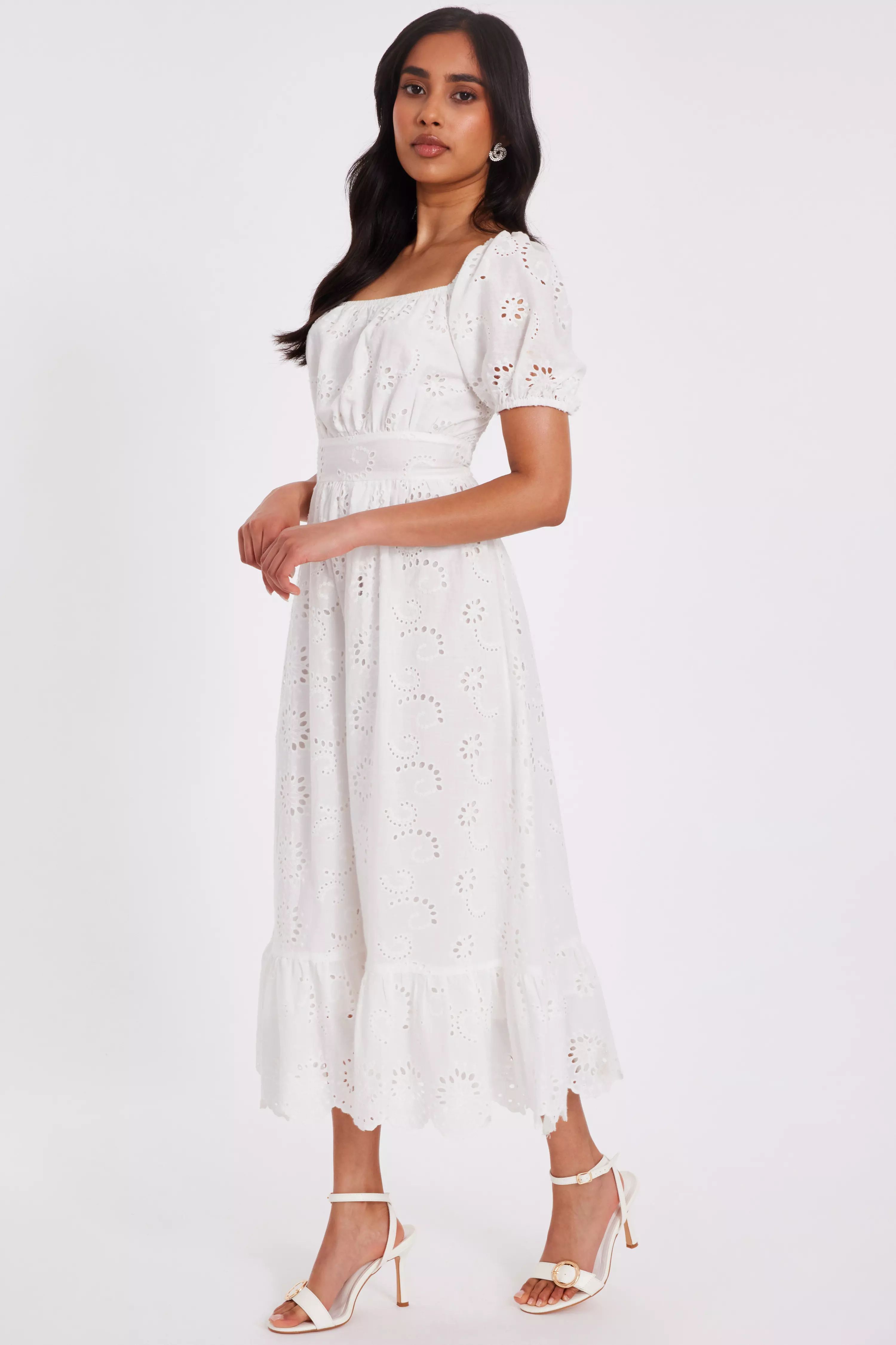 Petite White Embroidered Dress