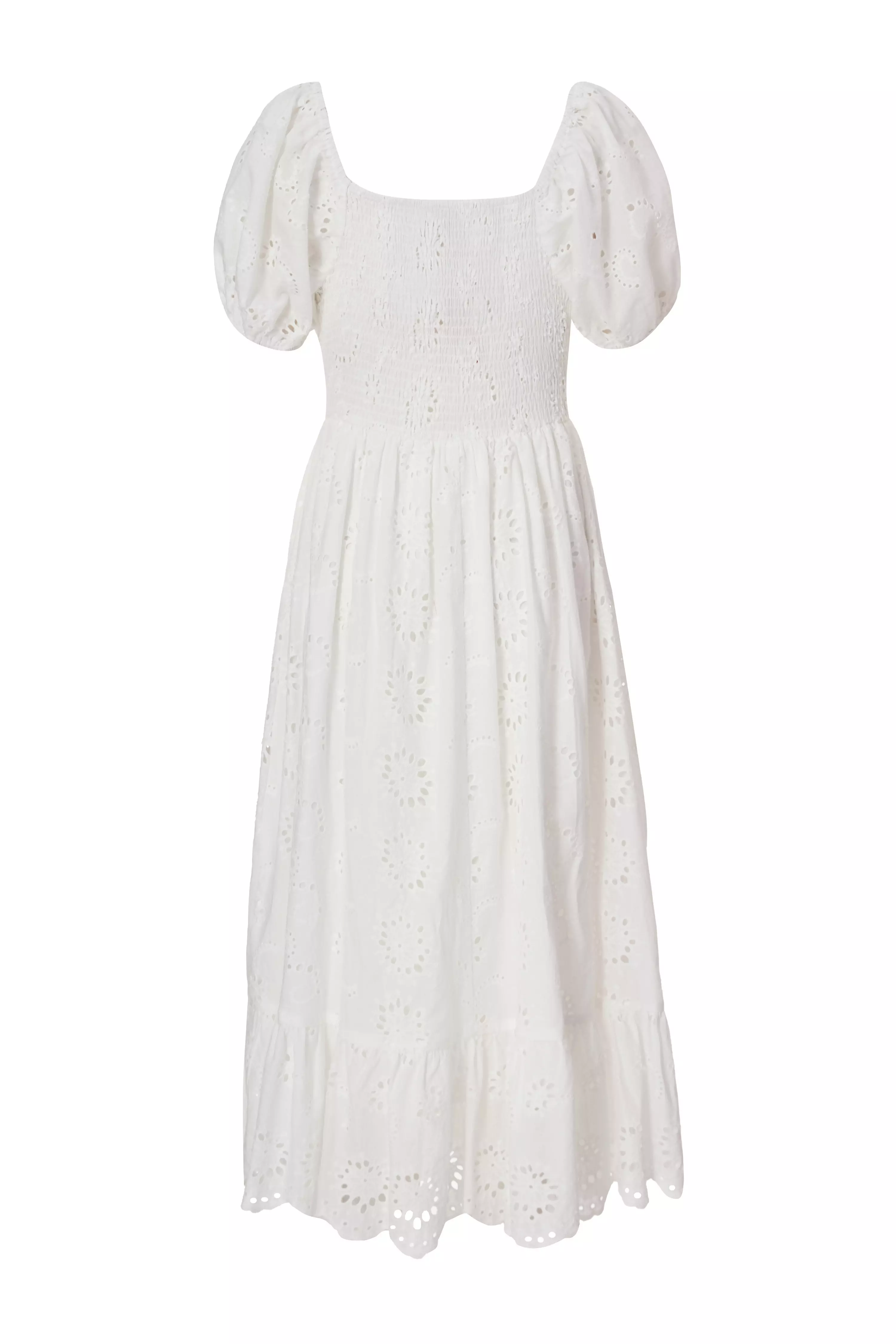Petite White Embroidered Dress