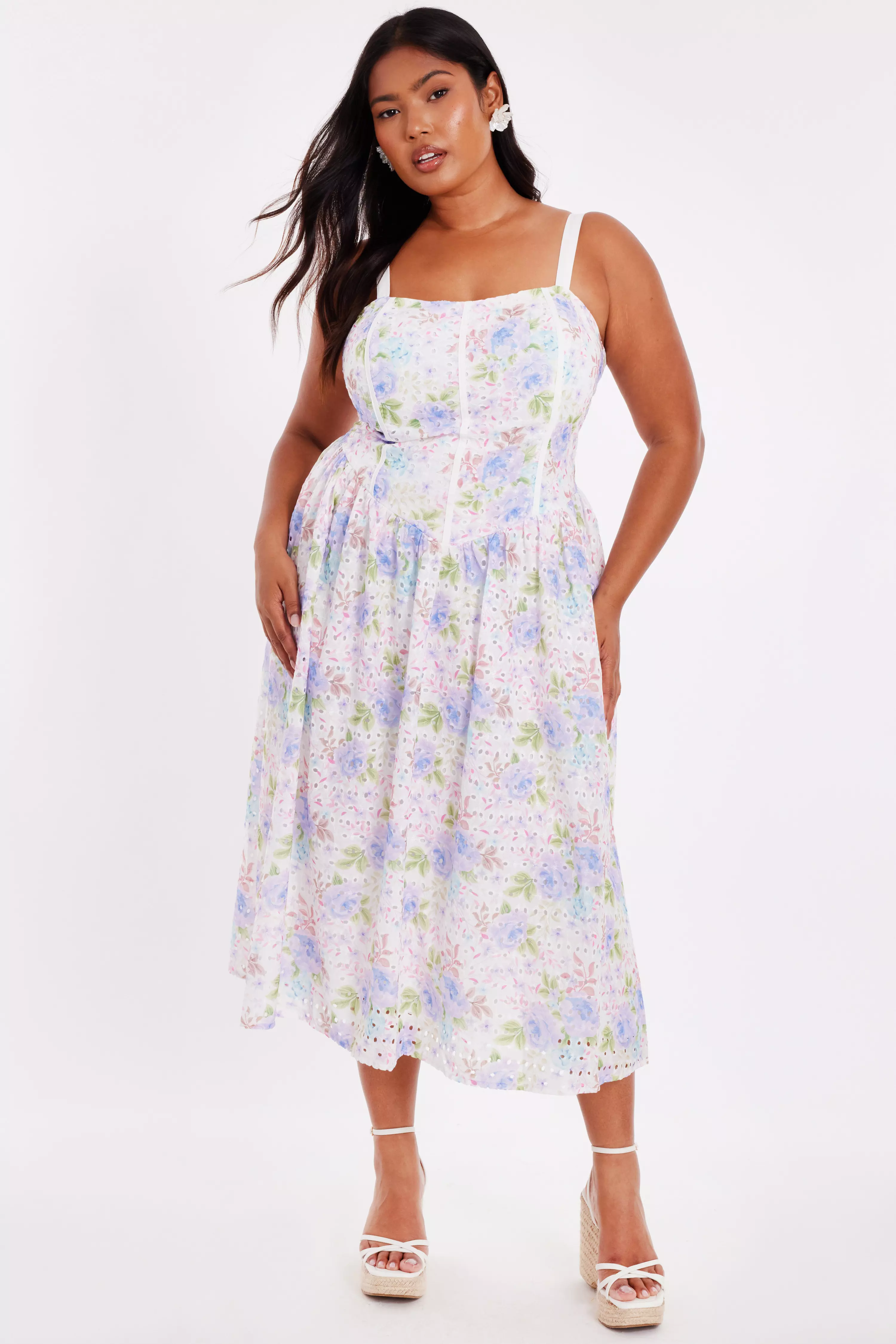 Curve Floral Embroidered Midi Dress