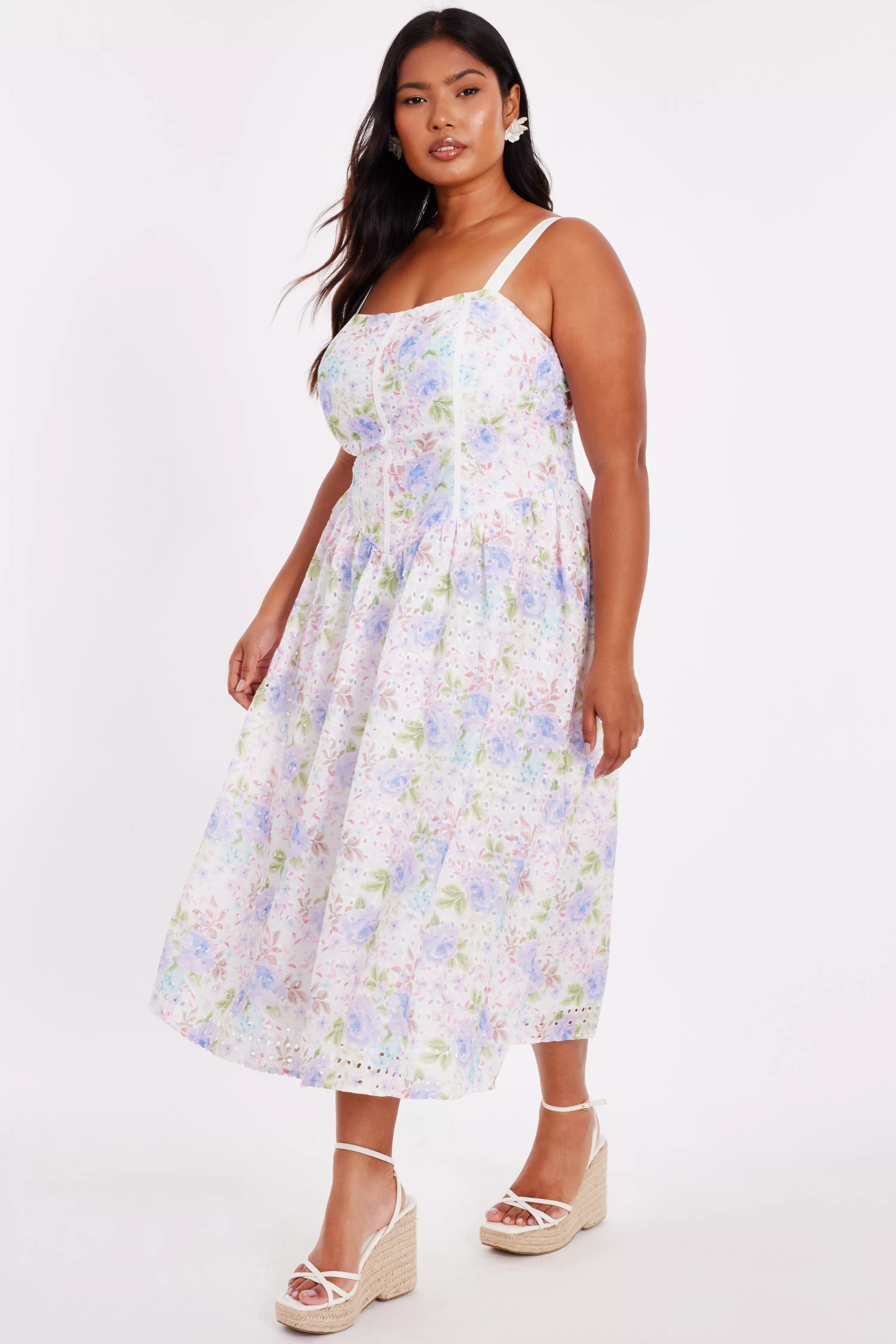 Curve Floral Embroidered Midi Dress