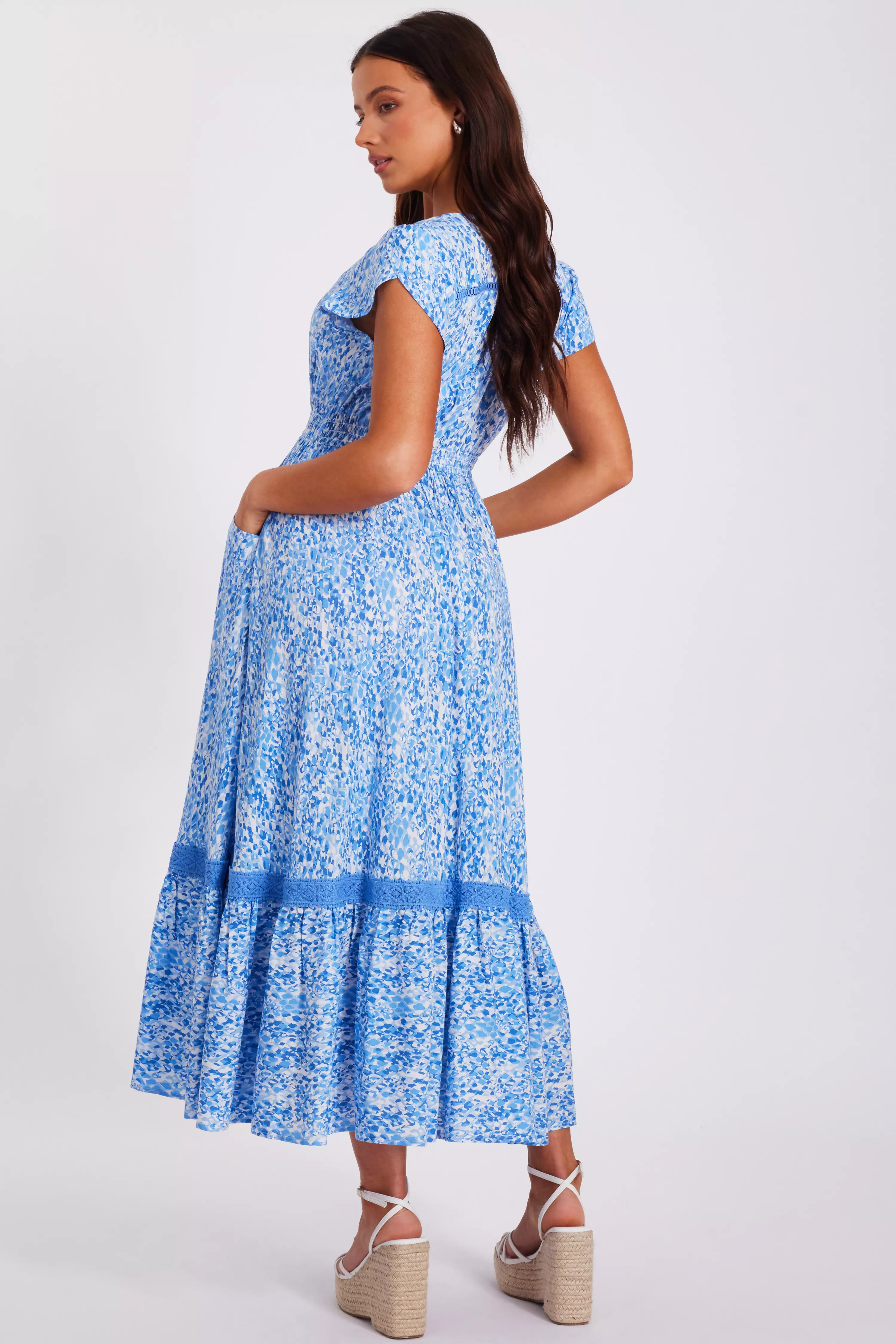 Petite Blue Animal Print Midaxi Dress