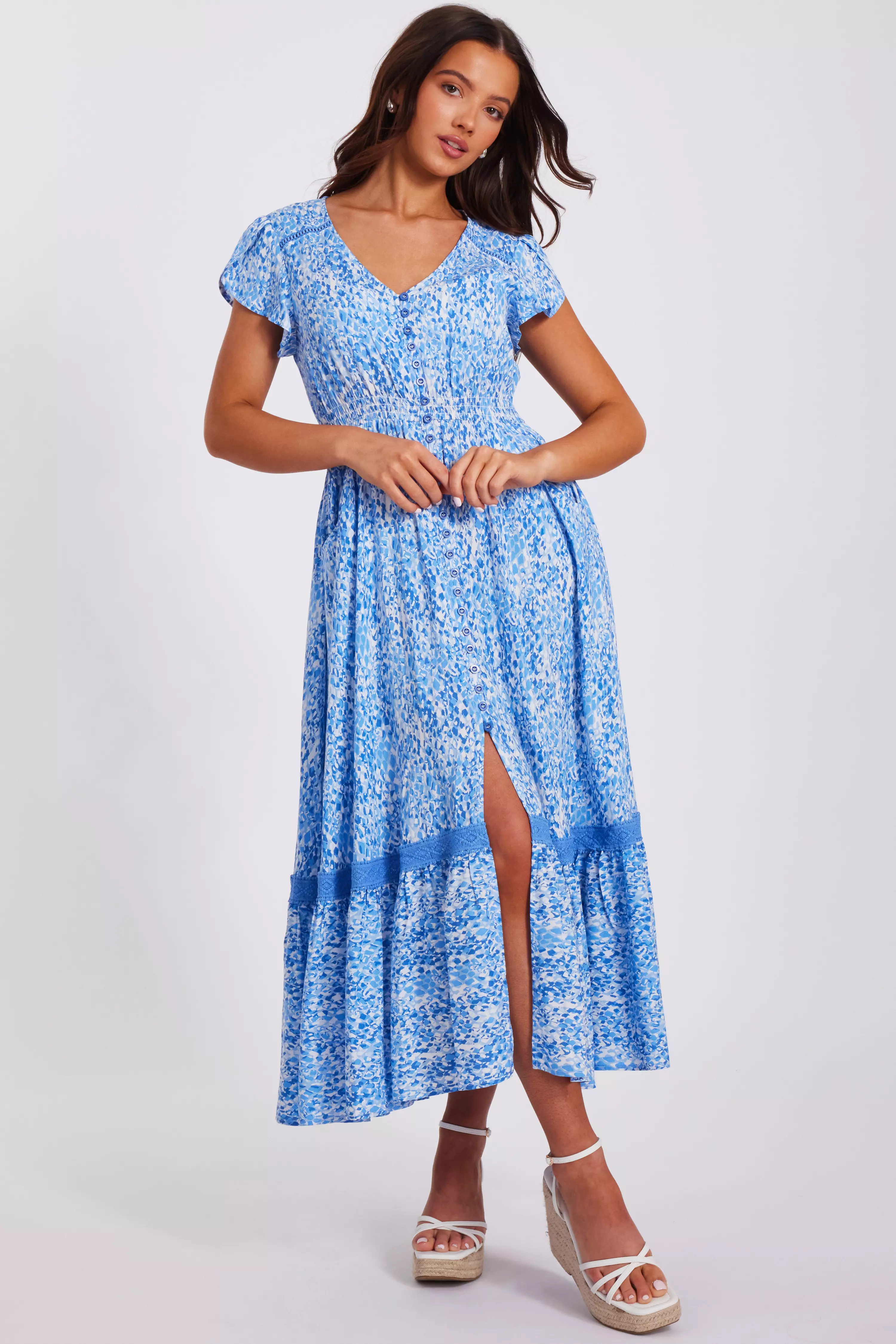Petite Blue Animal Print Midaxi Dress