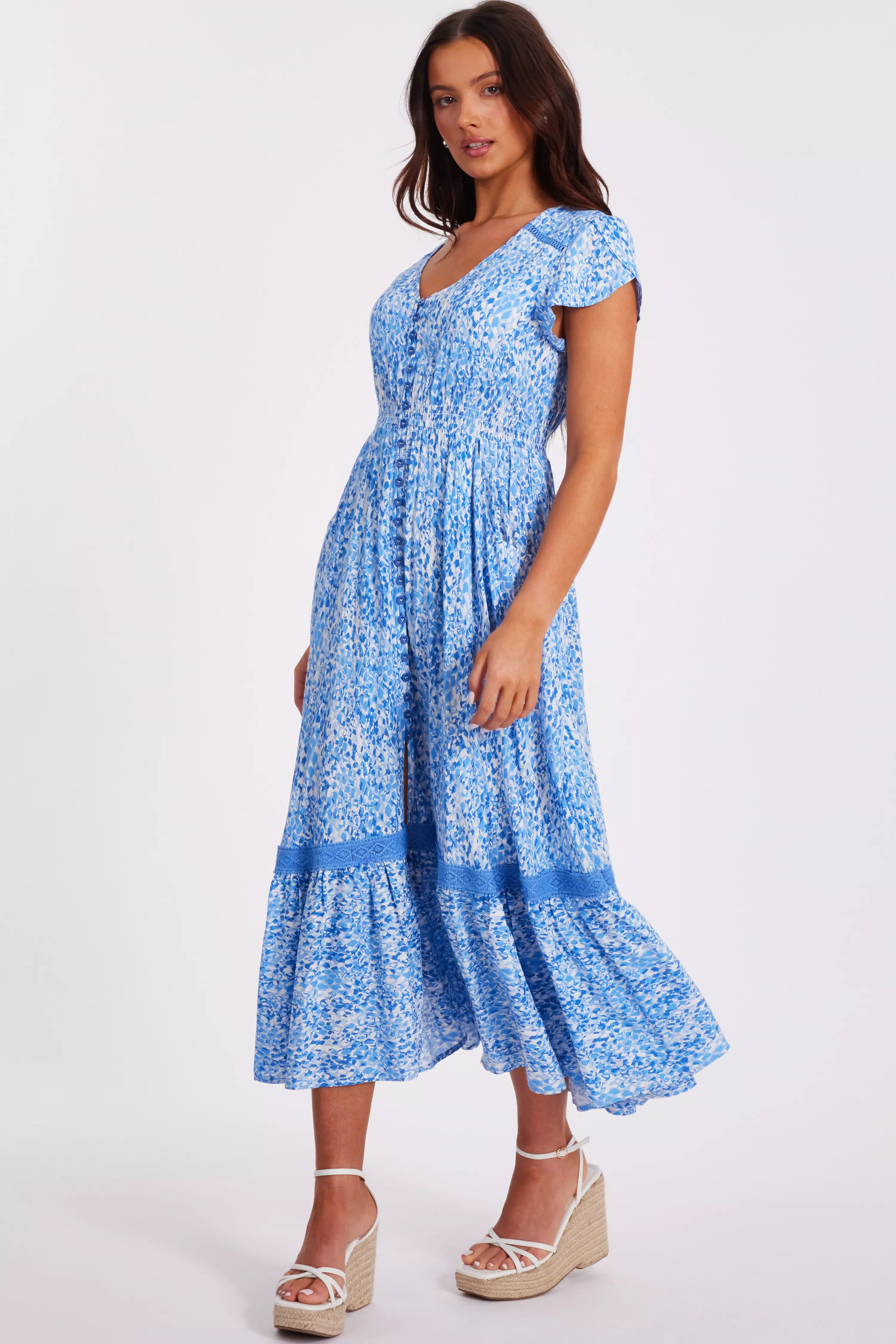 Petite Blue Animal Print Midaxi Dress