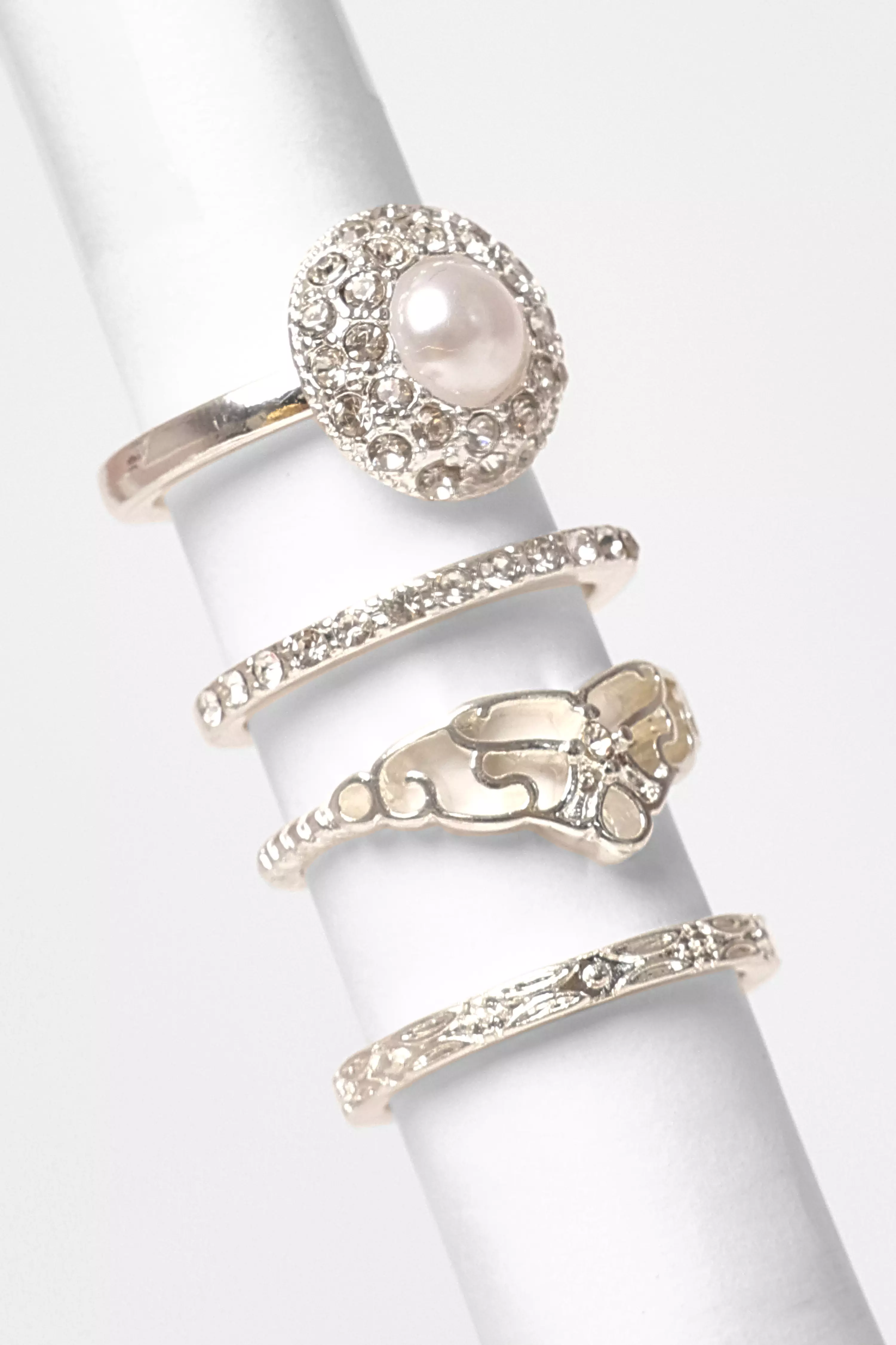 Silver Diamante Ring Set