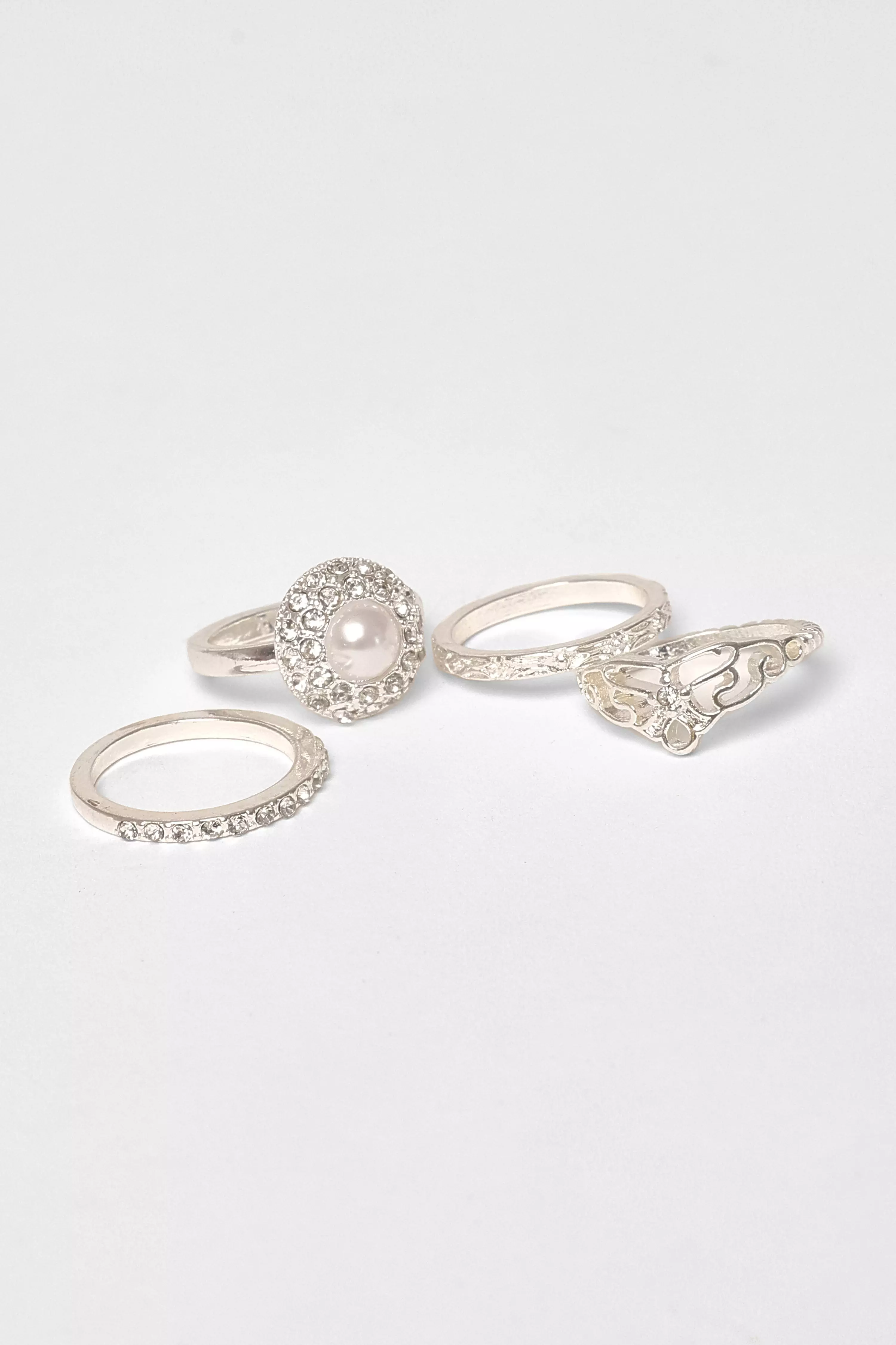 Silver Diamante Ring Set