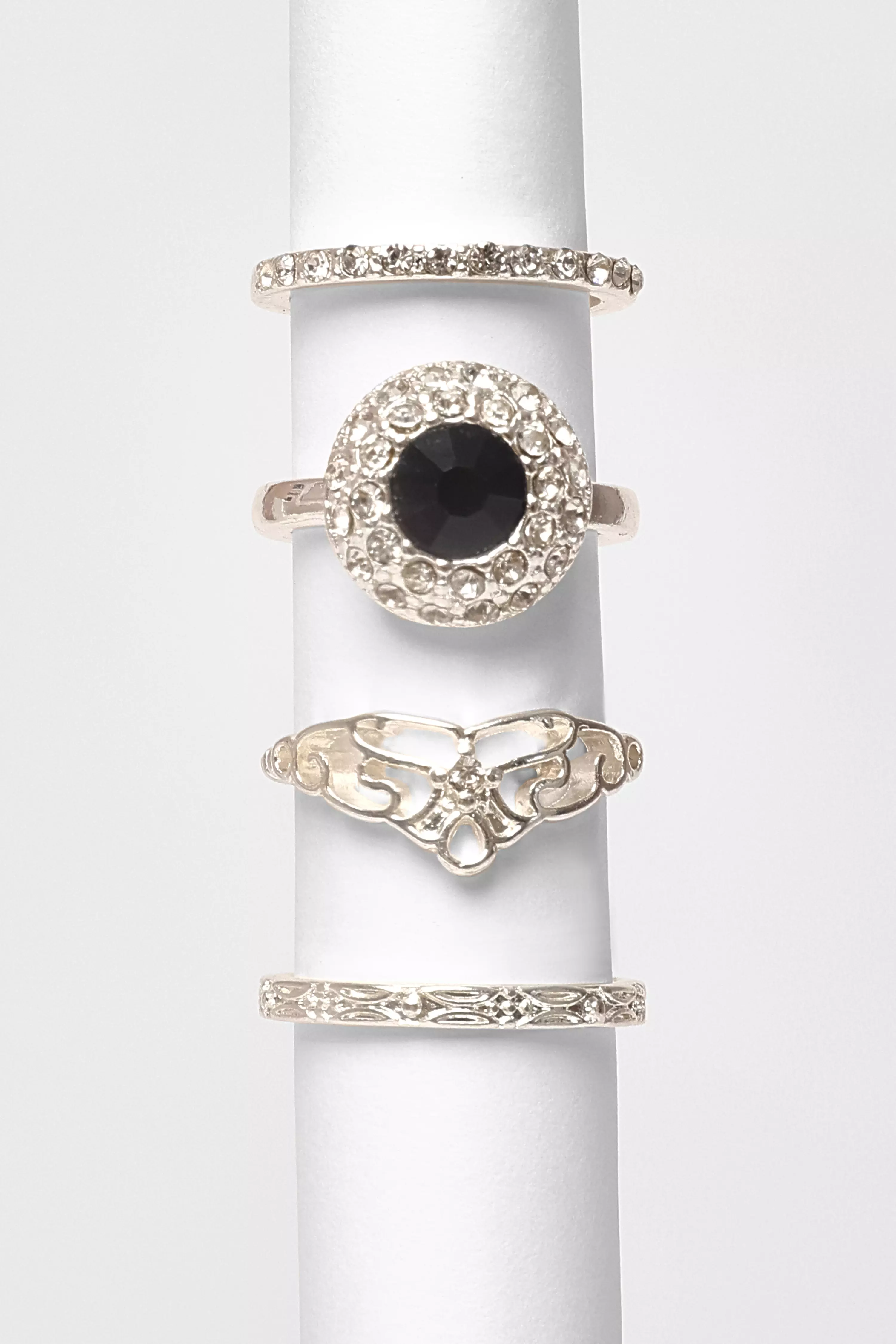 Navy Diamante Floral Ring Set