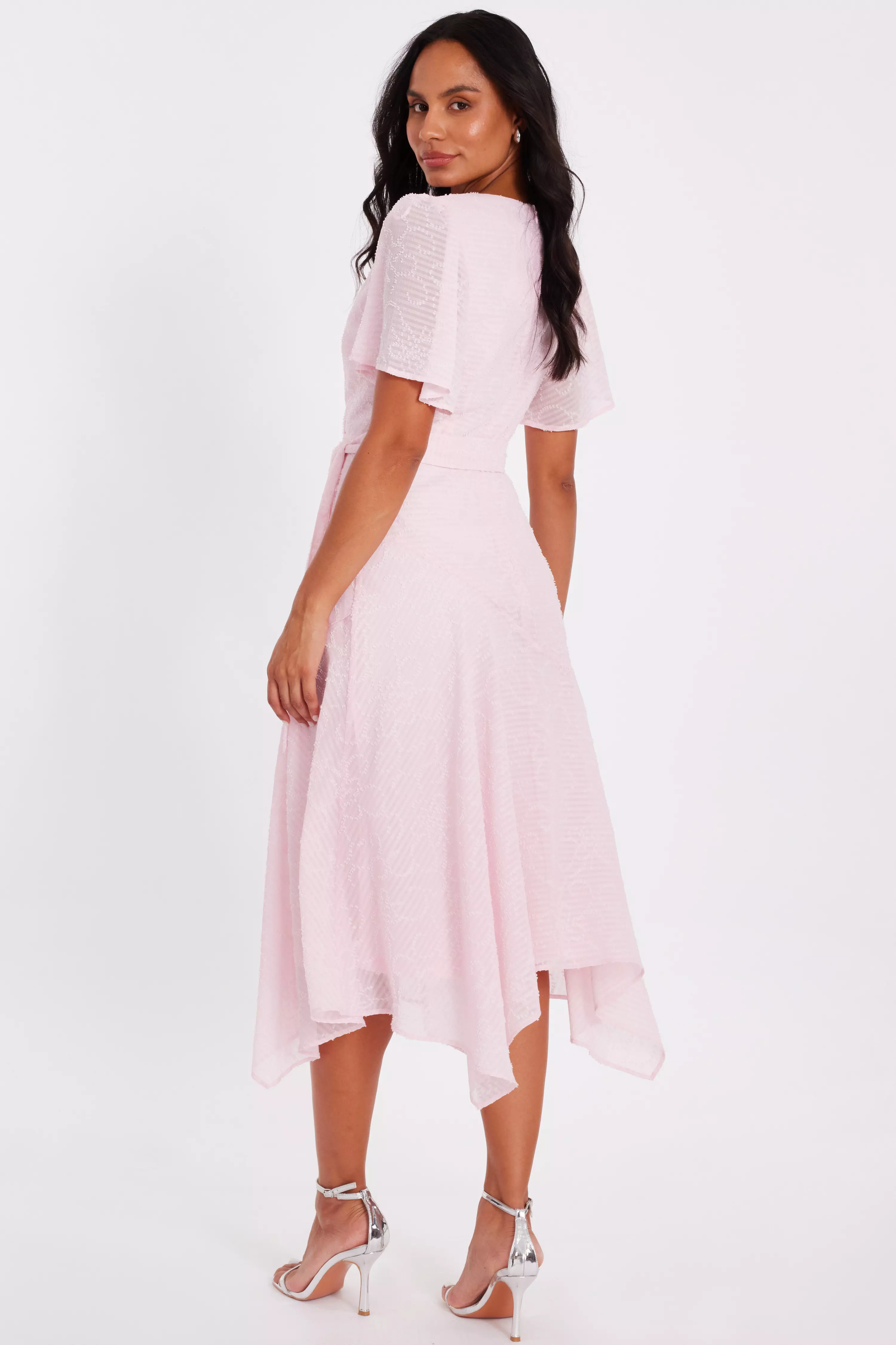 Pale Pink Textured Chiffon Midi Dress