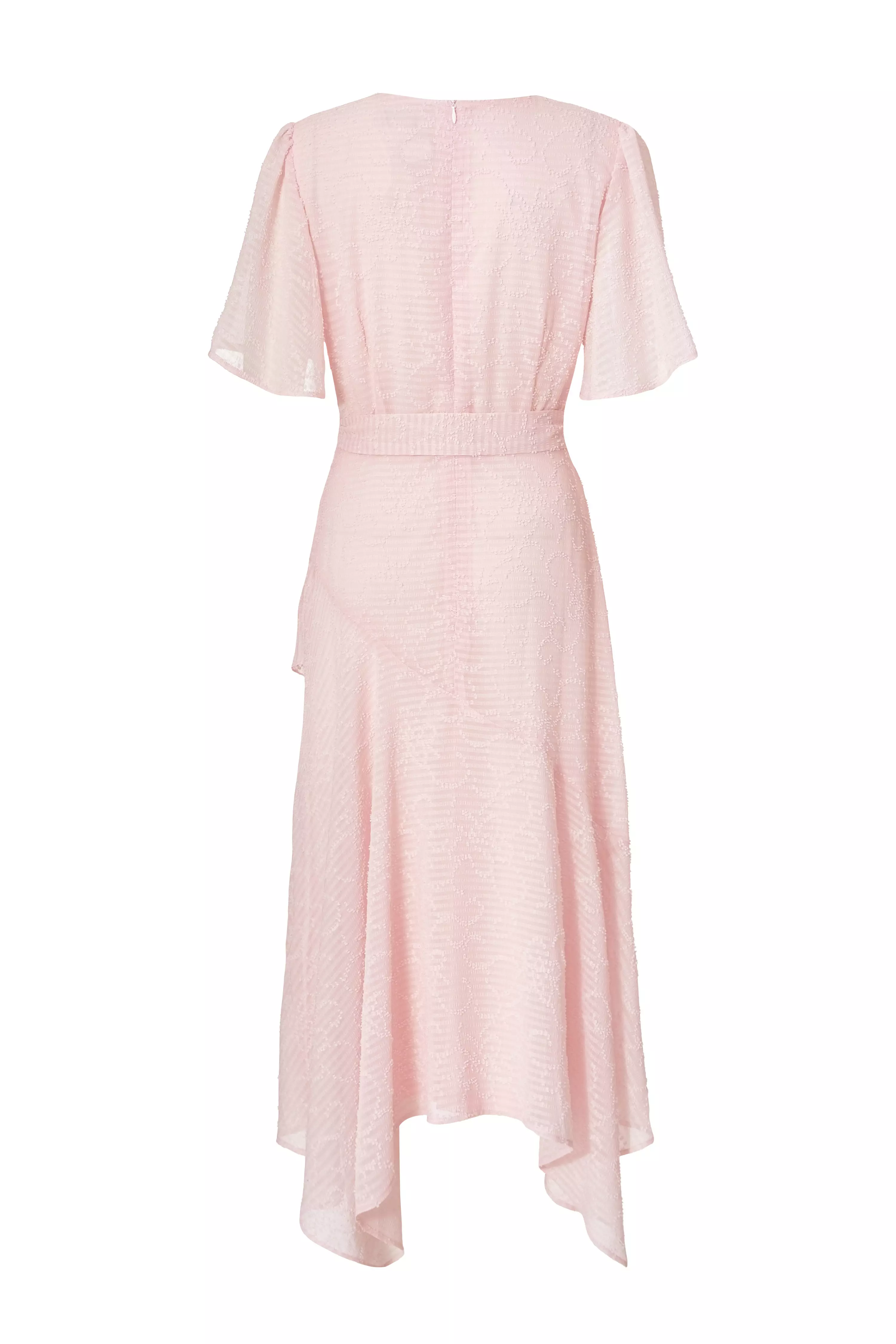 Pale Pink Textured Chiffon Midi Dress