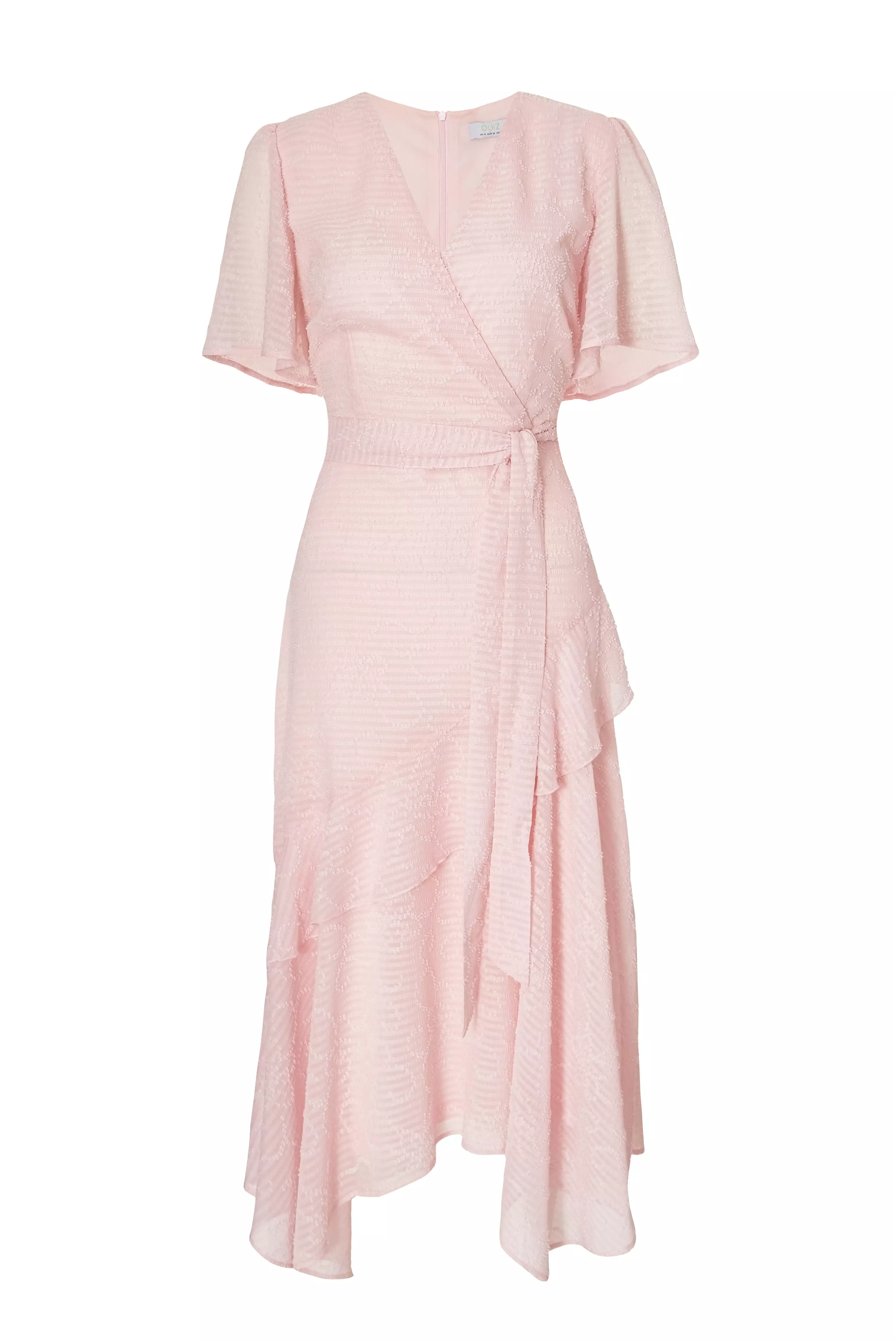Pale Pink Textured Chiffon Midi Dress
