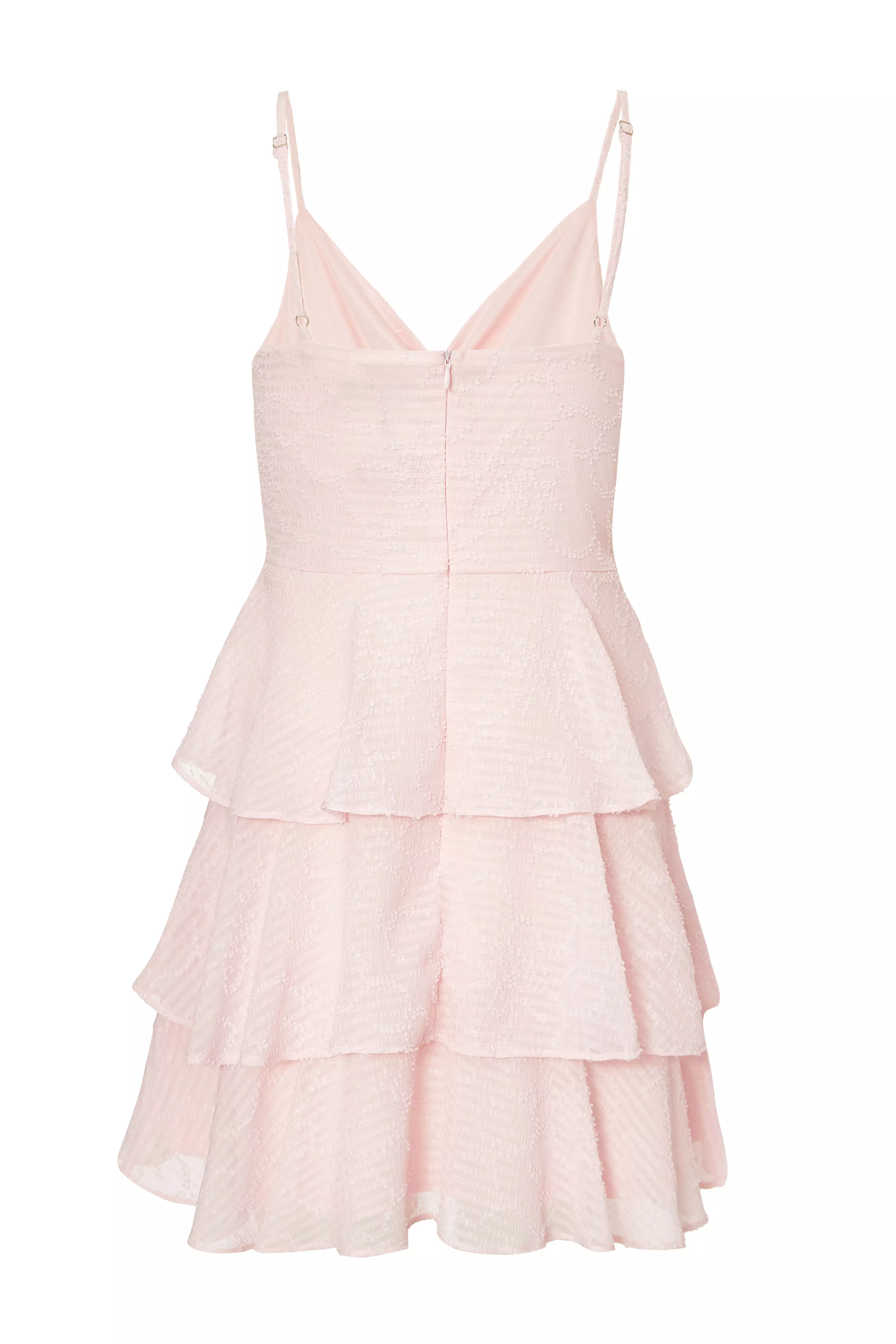 Pale Pink Chiffon Tiered Mini Dress