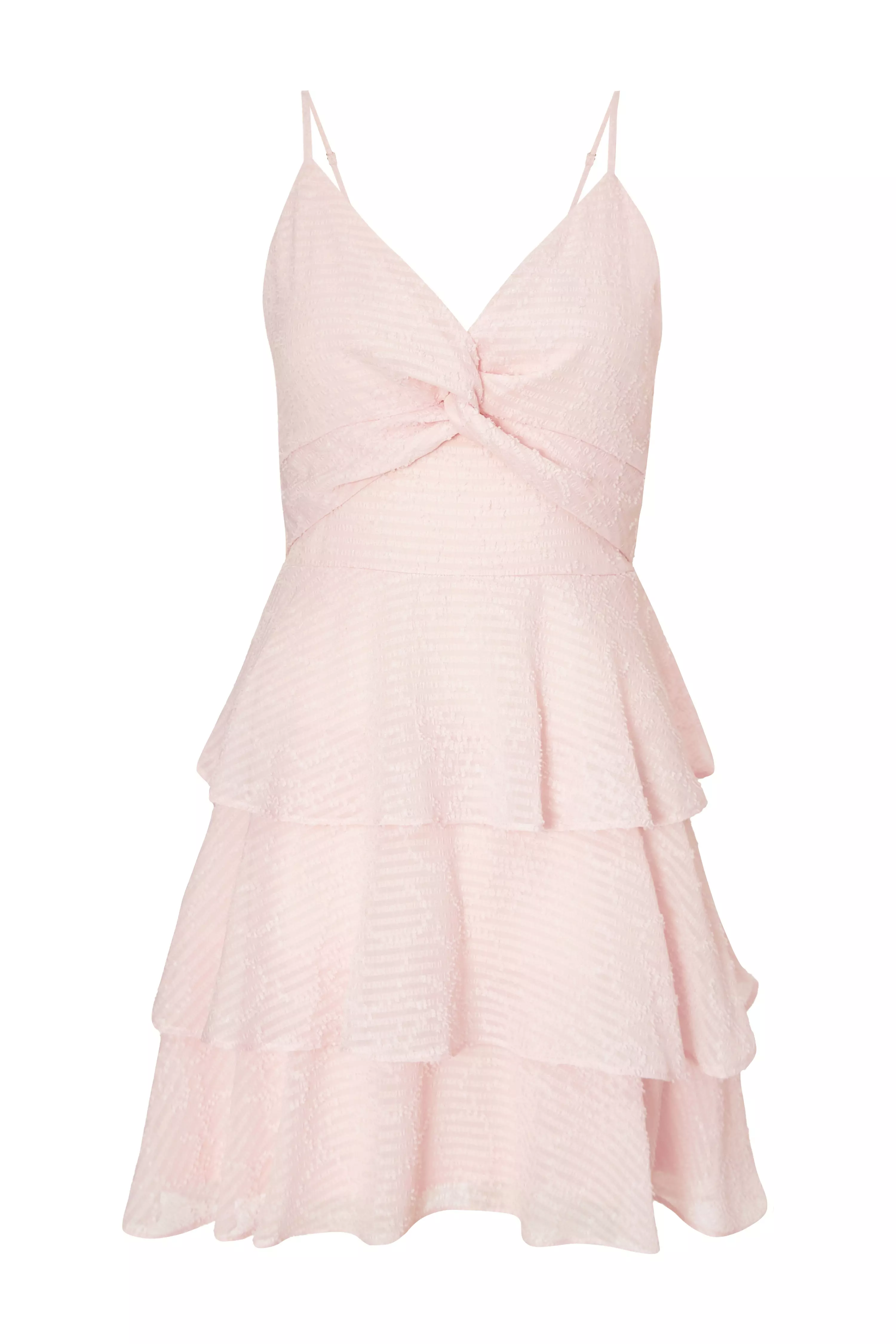 Pale Pink Chiffon Tiered Mini Dress