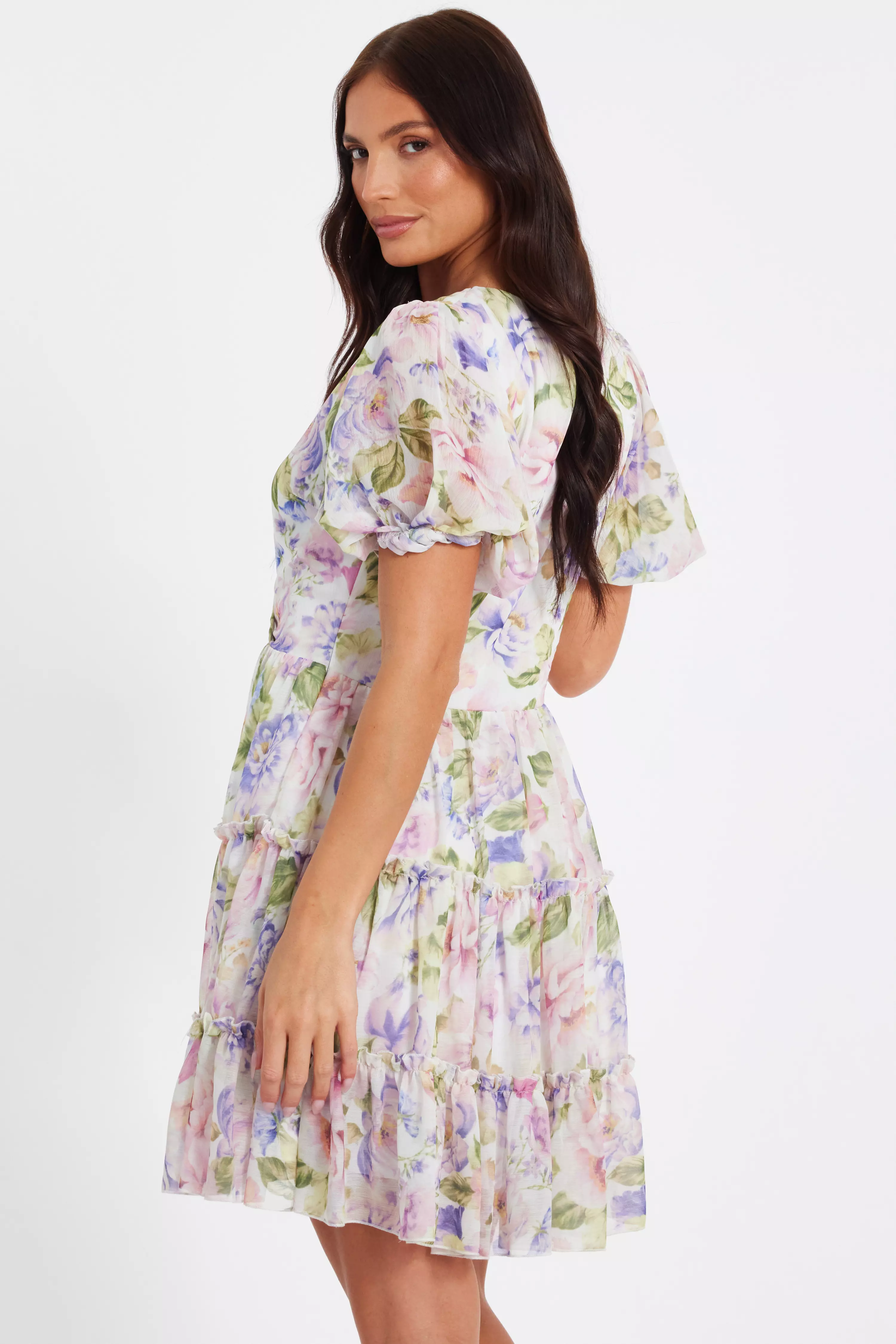 Floral Chiffon Frill Mini Dress