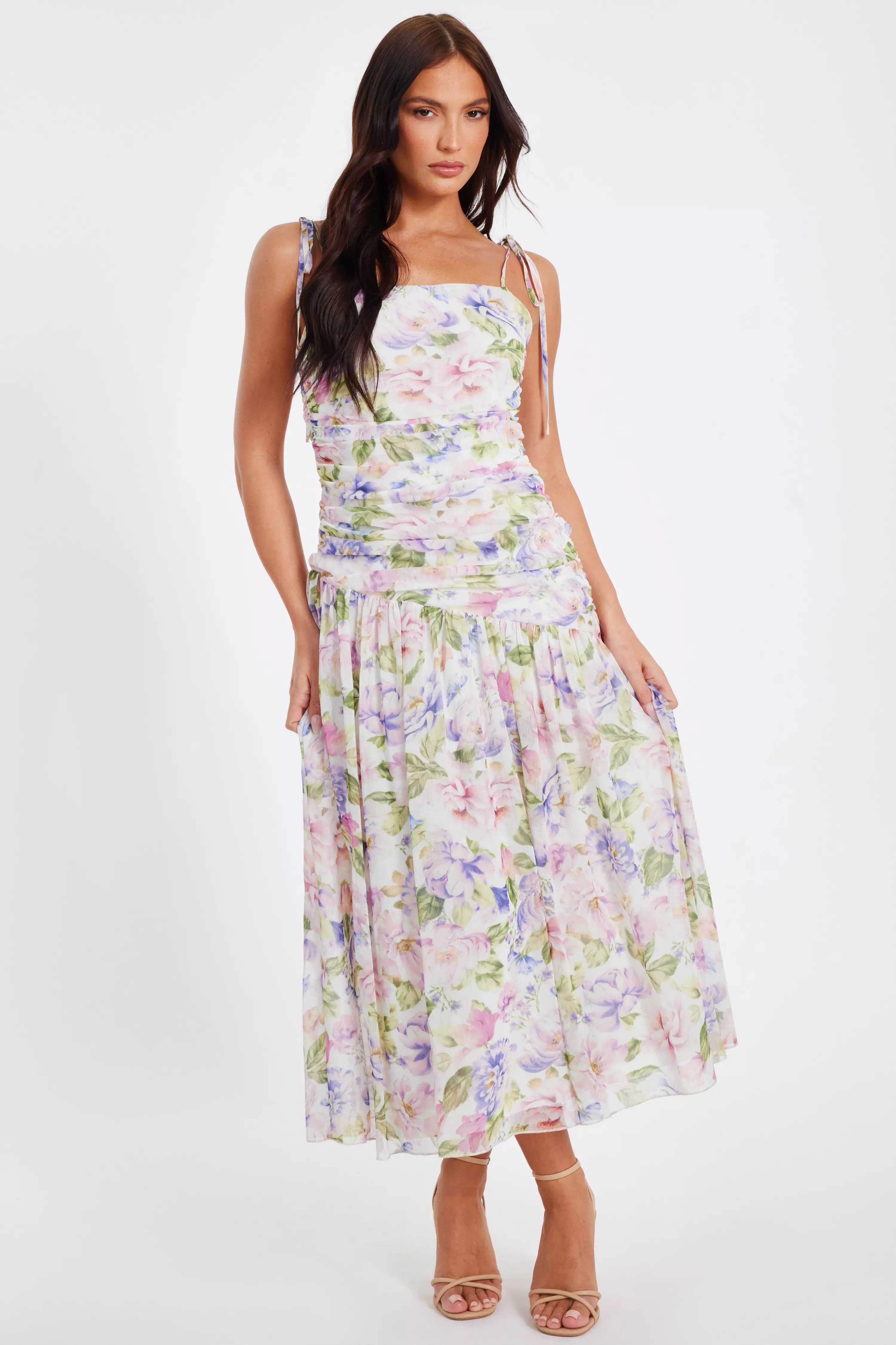 Multi Chiffon Ruched Midaxi Dress