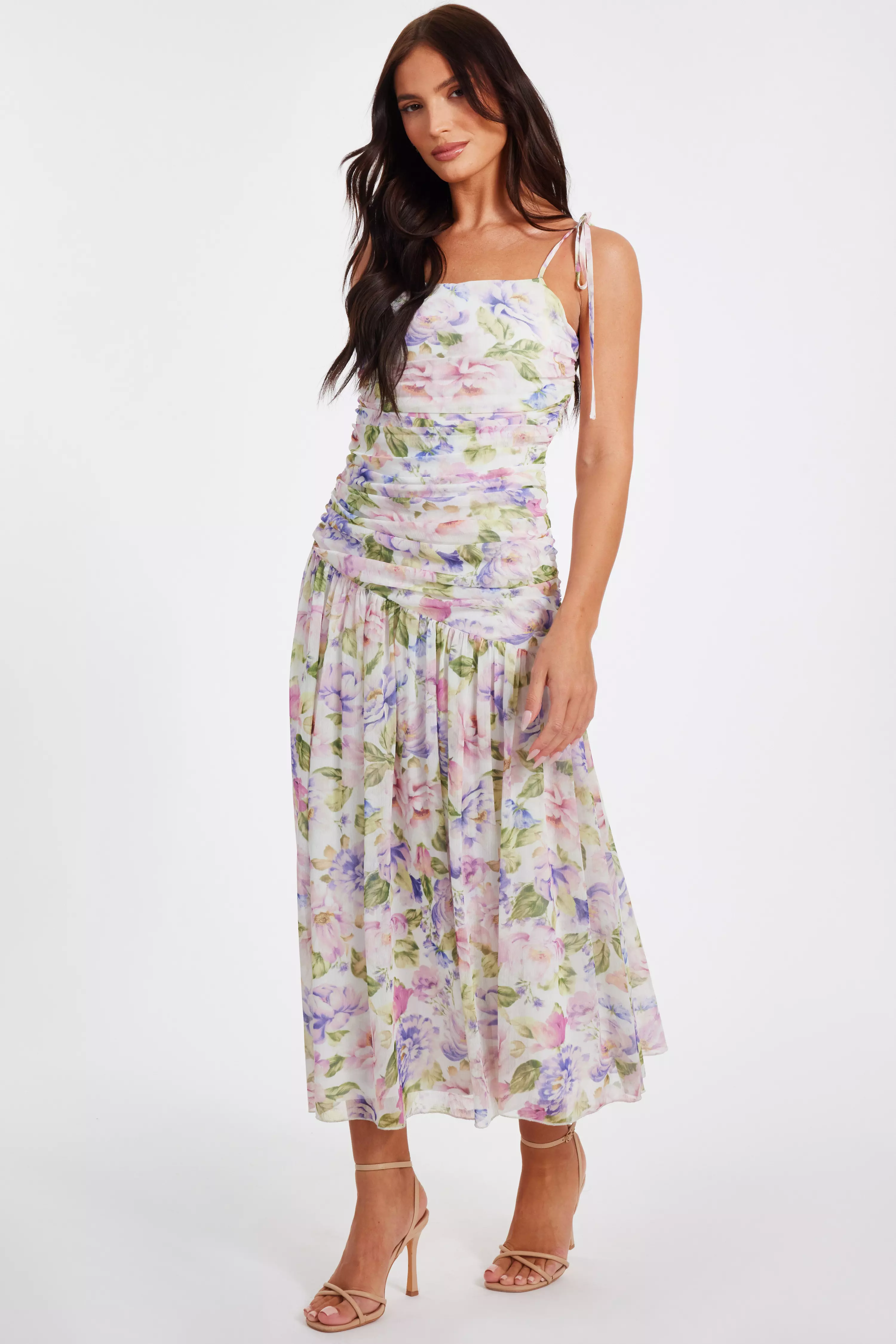 Multi Chiffon Ruched Midaxi Dress