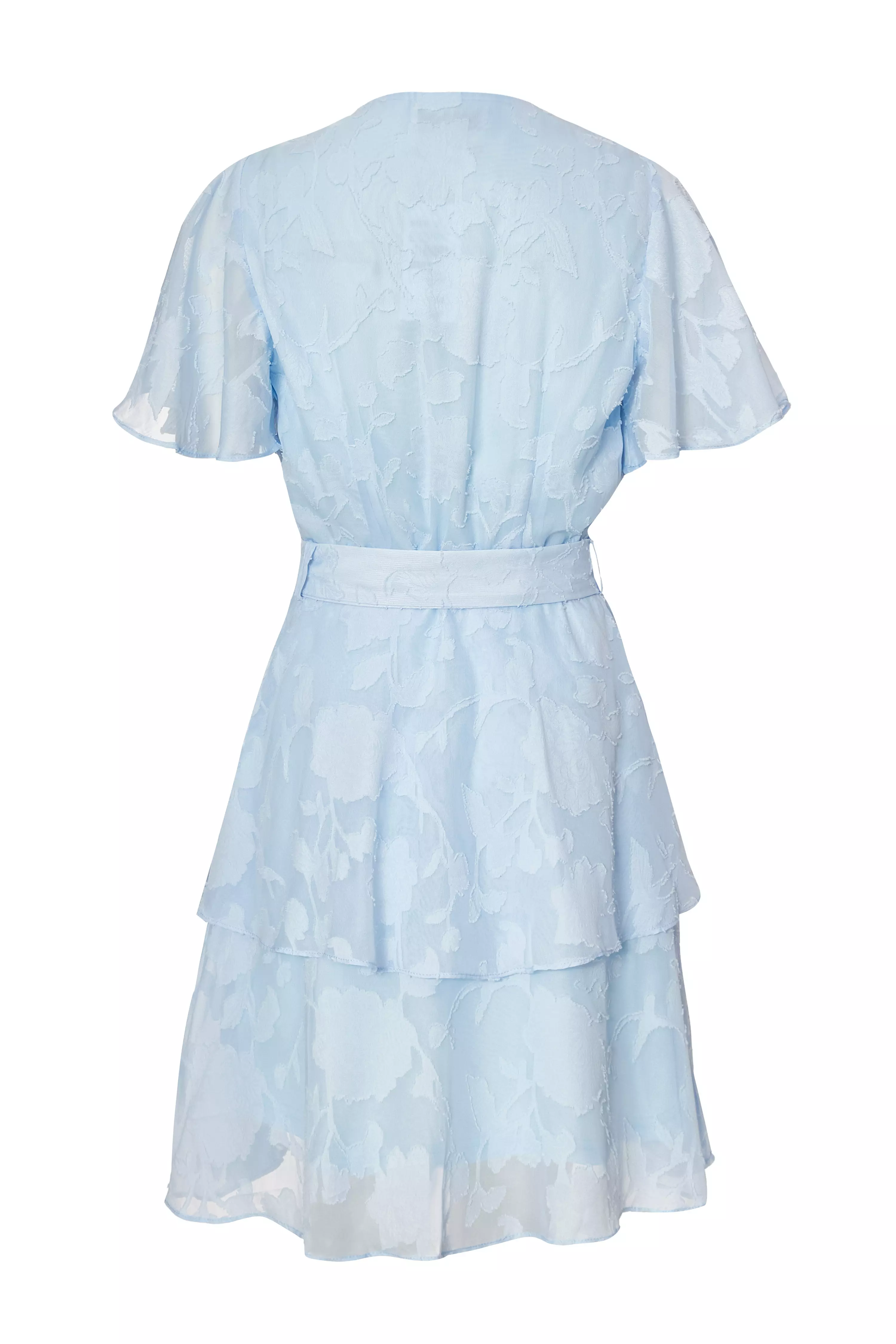 Pale Blue Frill Belted Skater Dress