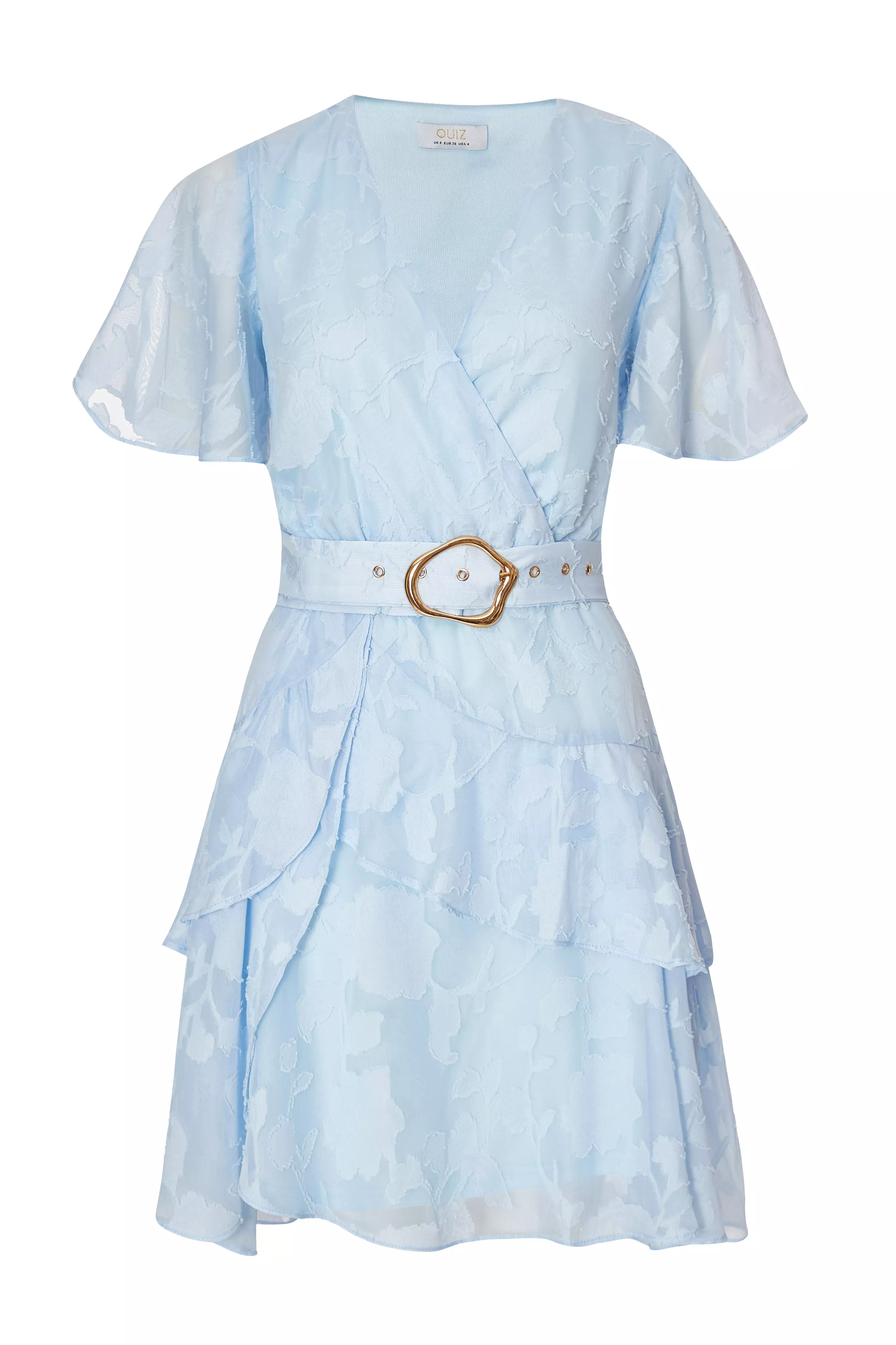 Pale Blue Frill Belted Skater Dress