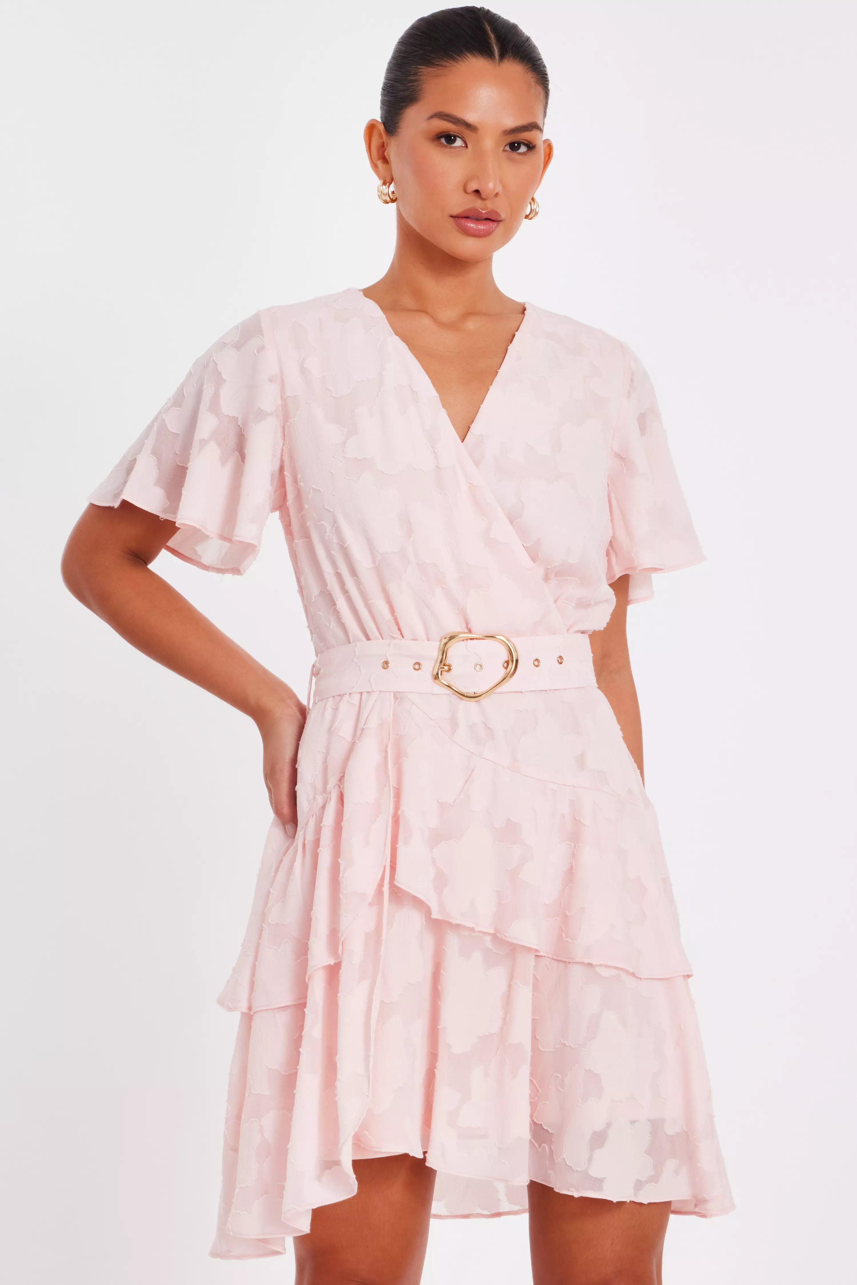 Pale Pink Belted Skater Dress