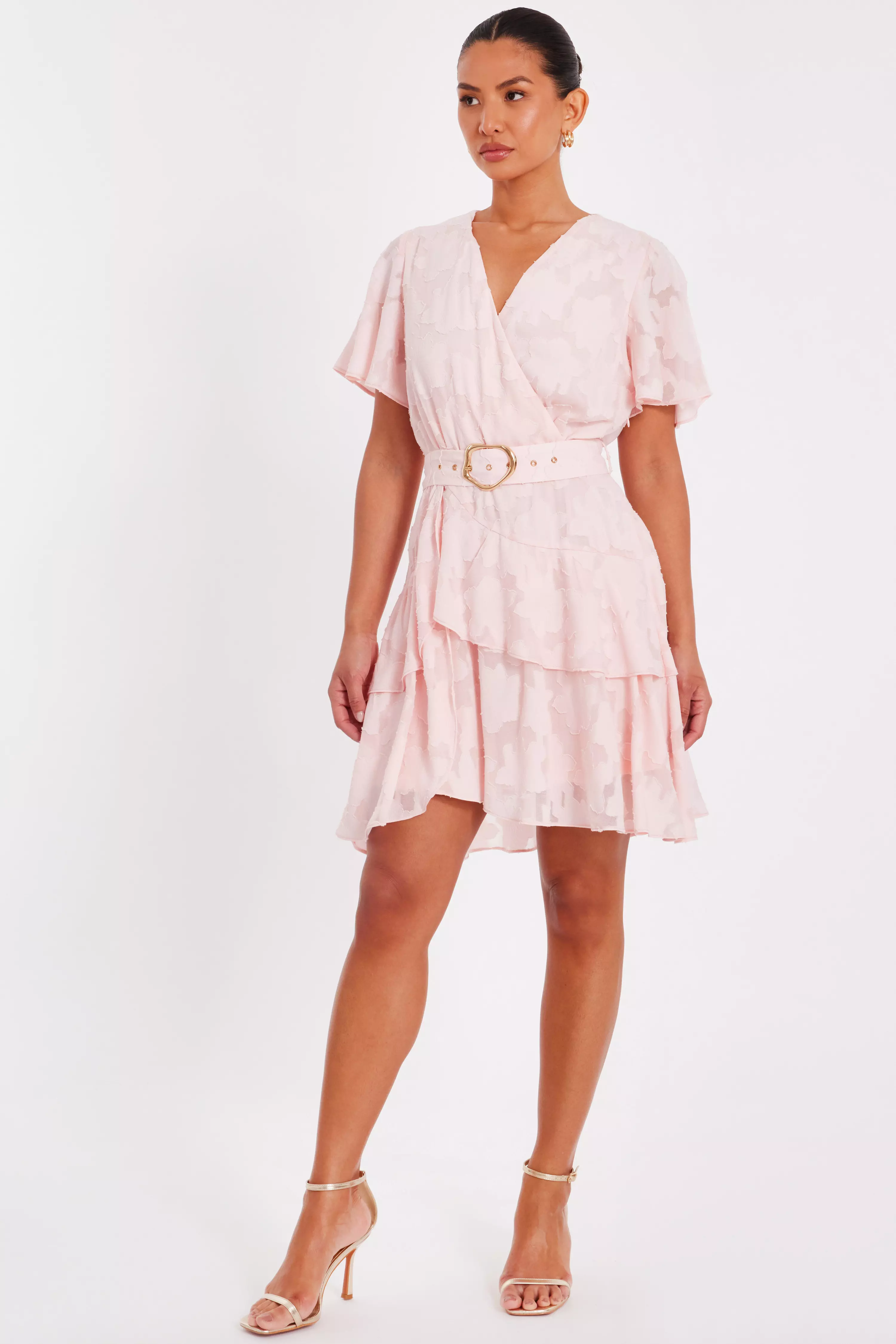 Pale Pink Belted Skater Dress