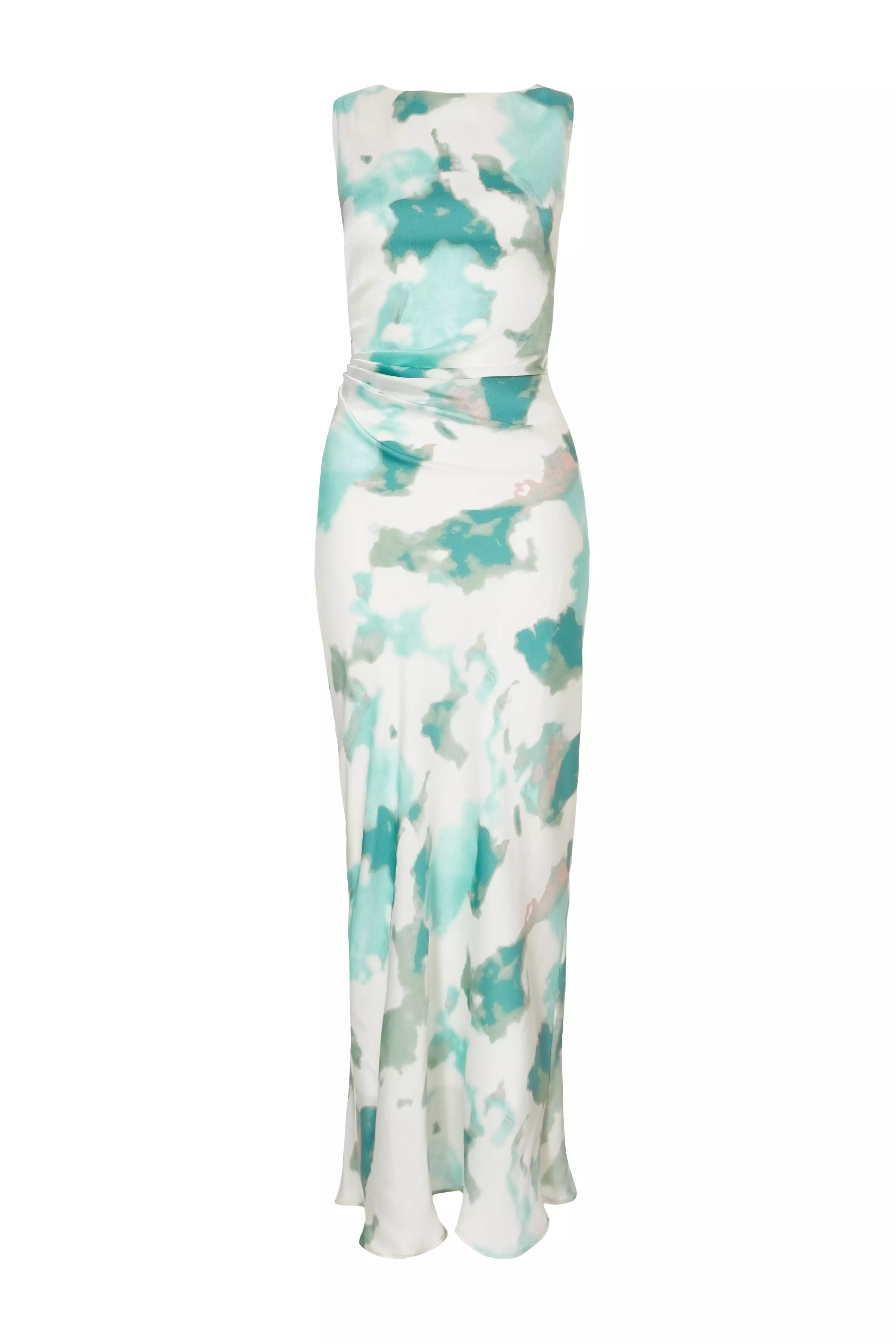 Green Satin Marble Midaxi Dress