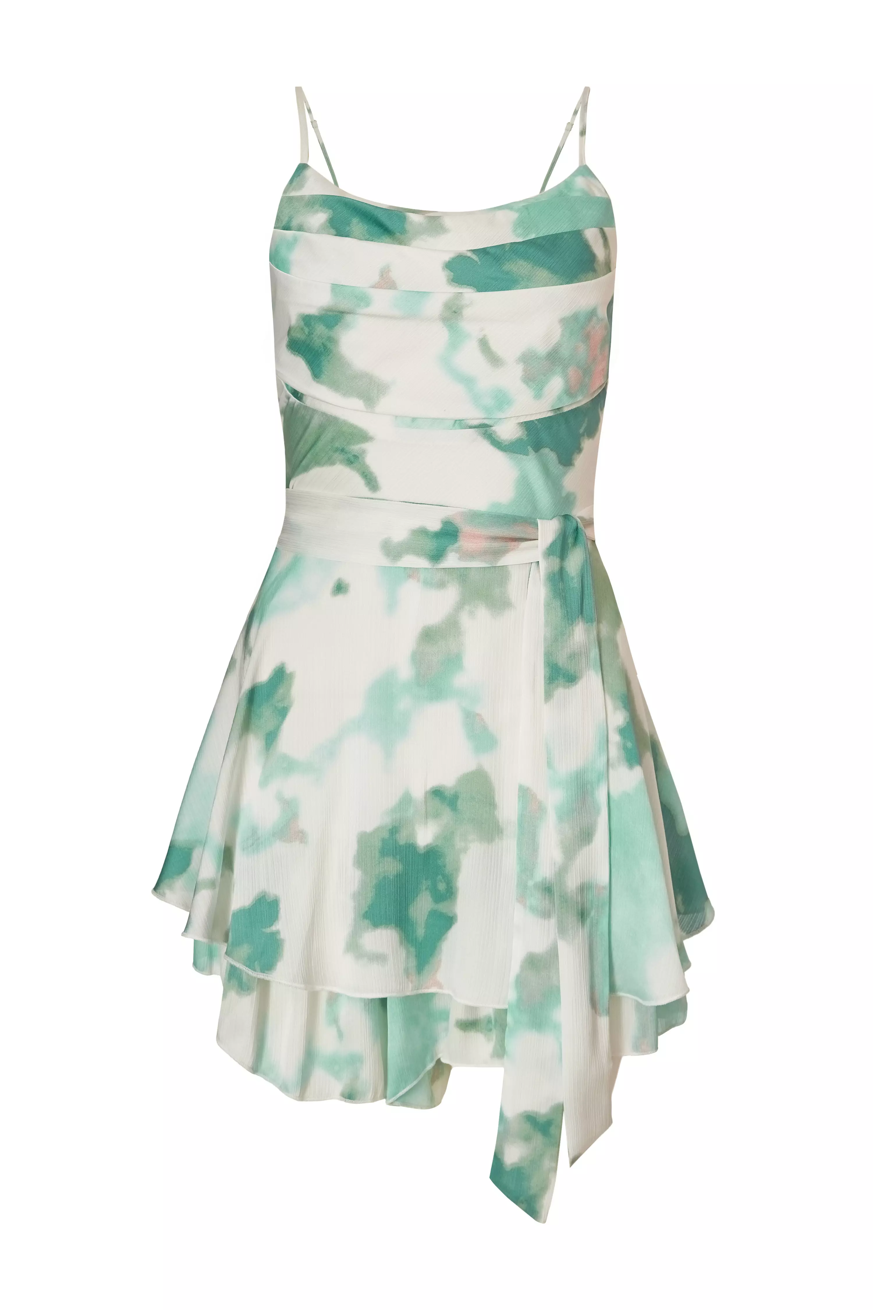 Sage Satin Marble Print Playsuit