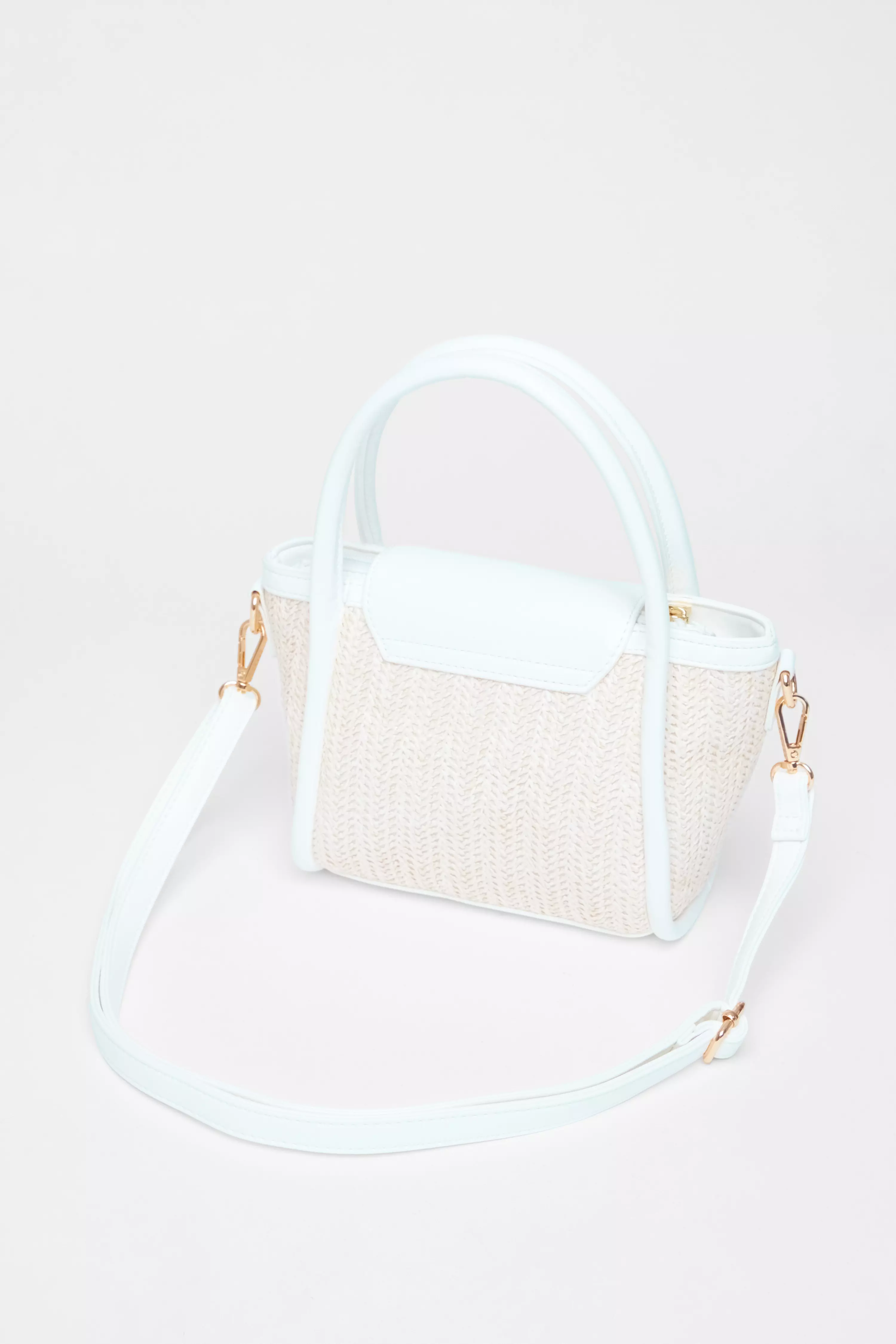 White Woven Top Handle Bag
