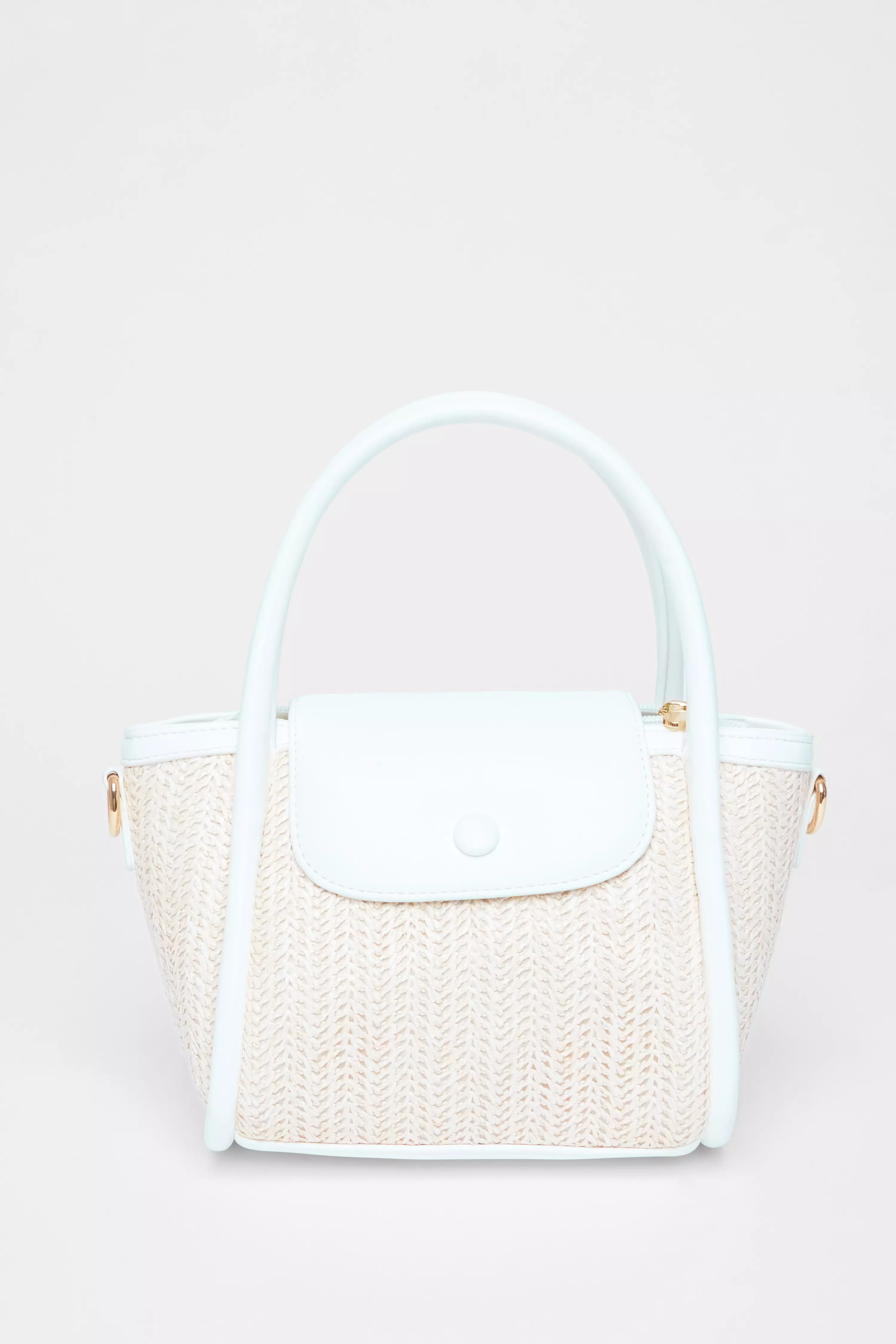 White Woven Top Handle Bag