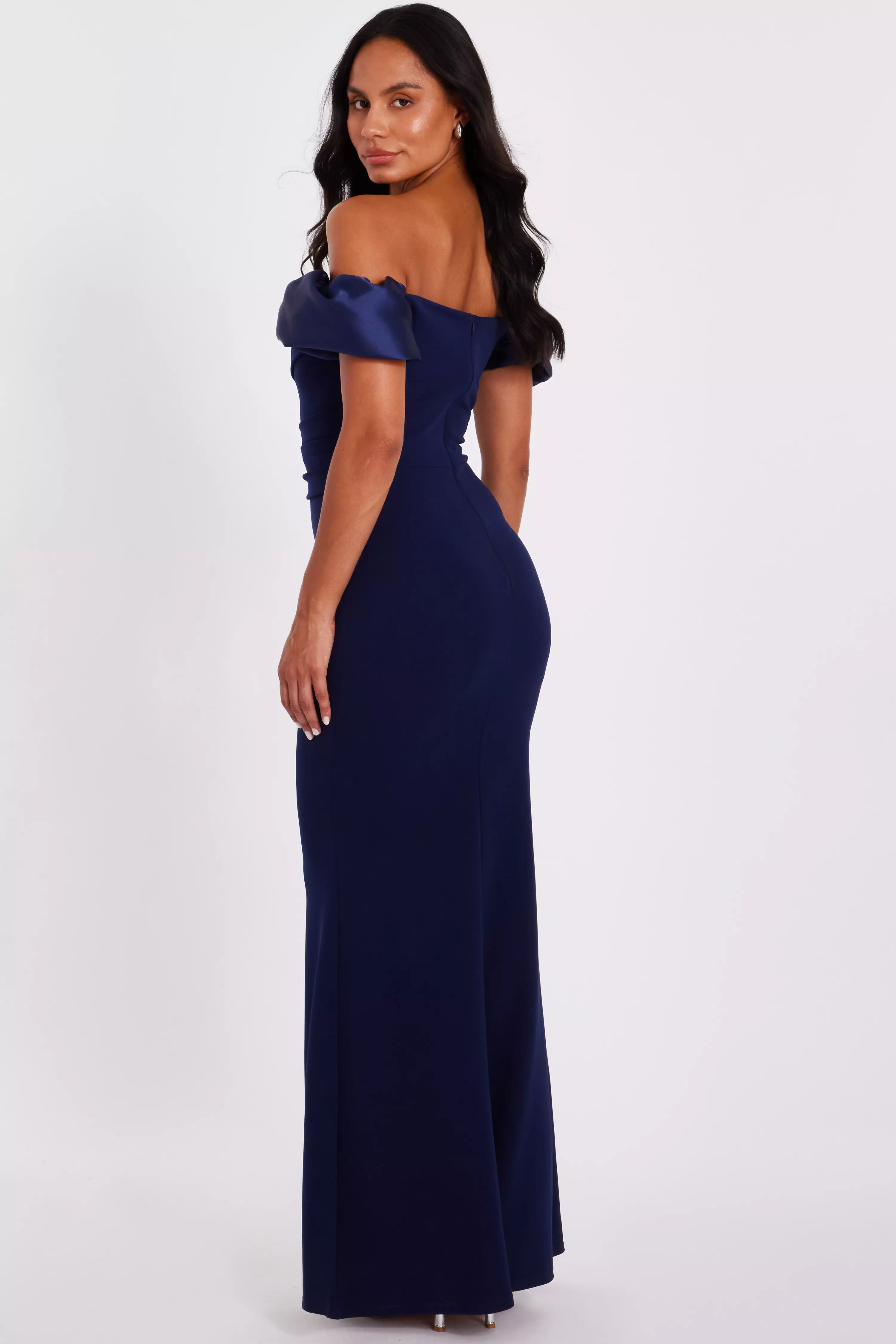 Navy Puff Sleeve Maxi Dress