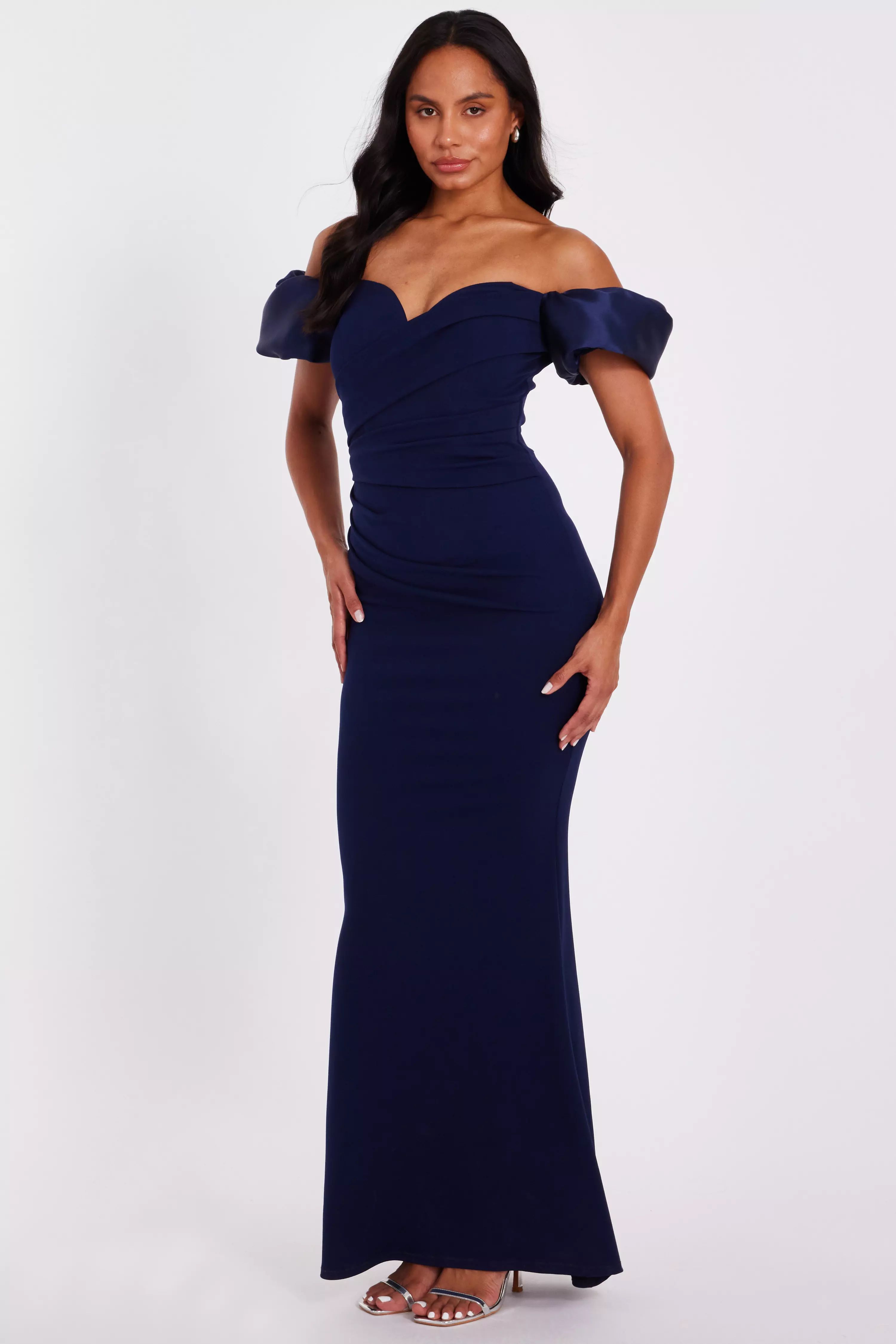 Navy Puff Sleeve Maxi Dress