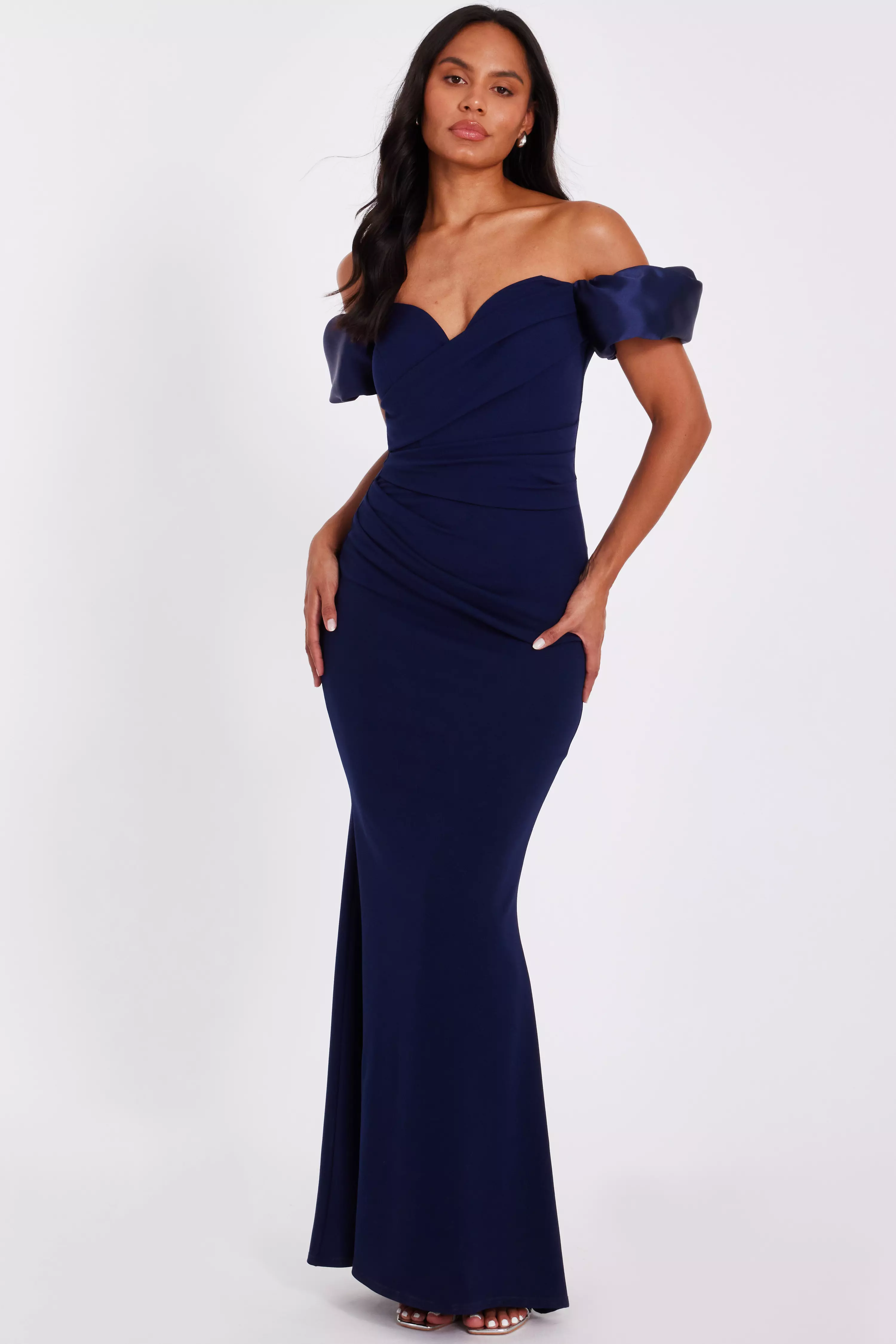 Navy Puff Sleeve Maxi Dress