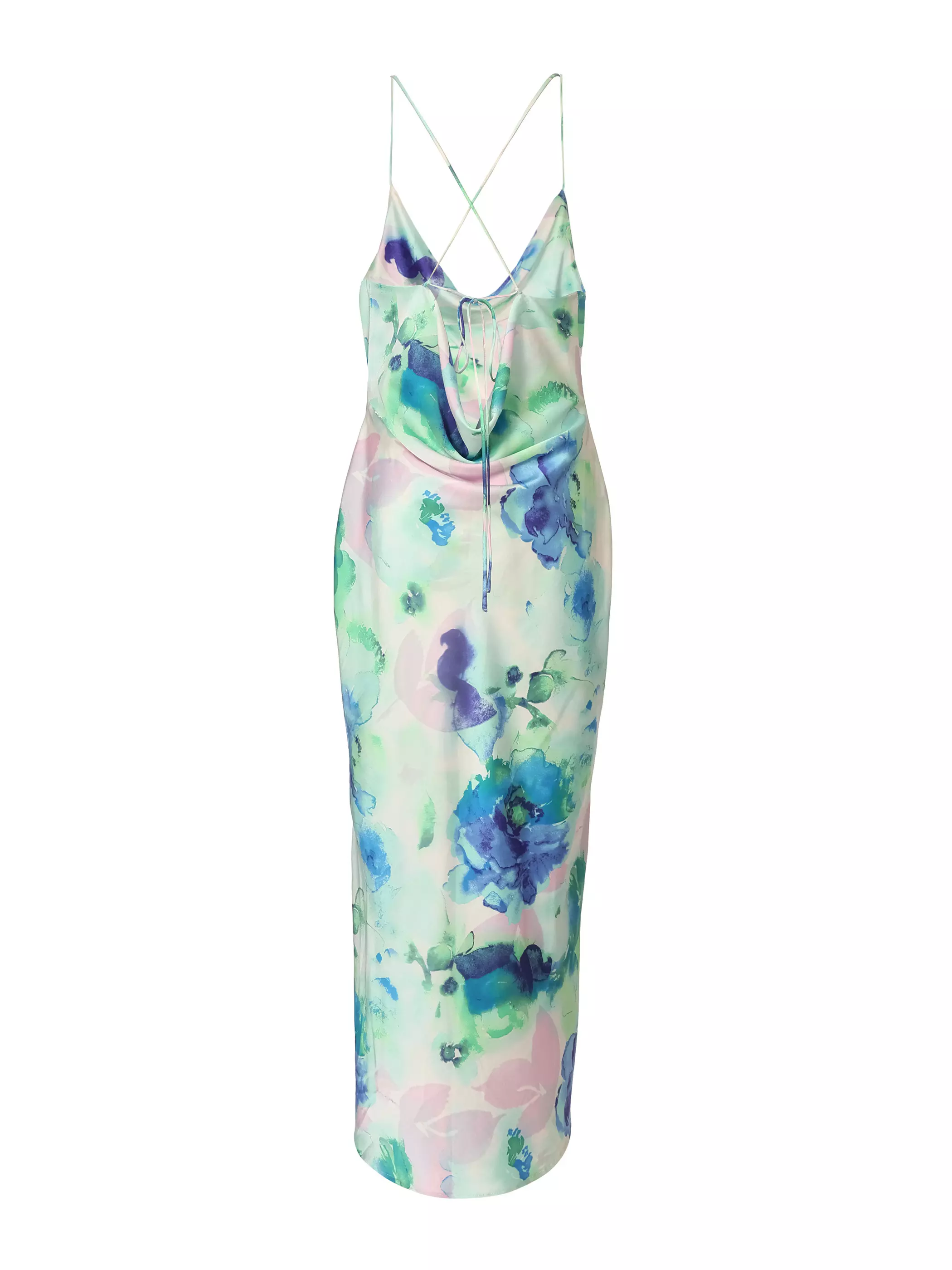 Blue Satin Tie Dye Midaxi Dress