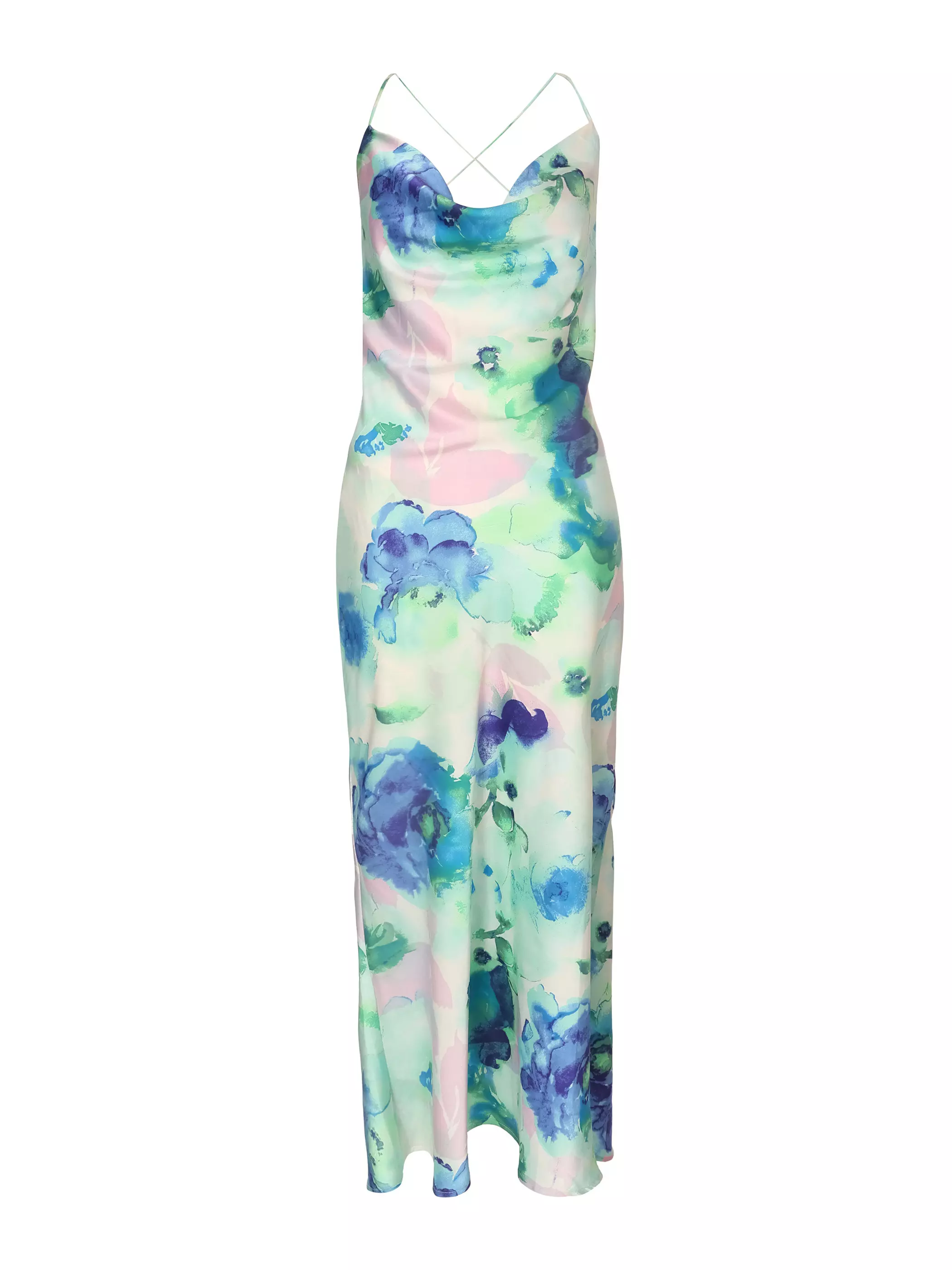 Blue Satin Tie Dye Midaxi Dress
