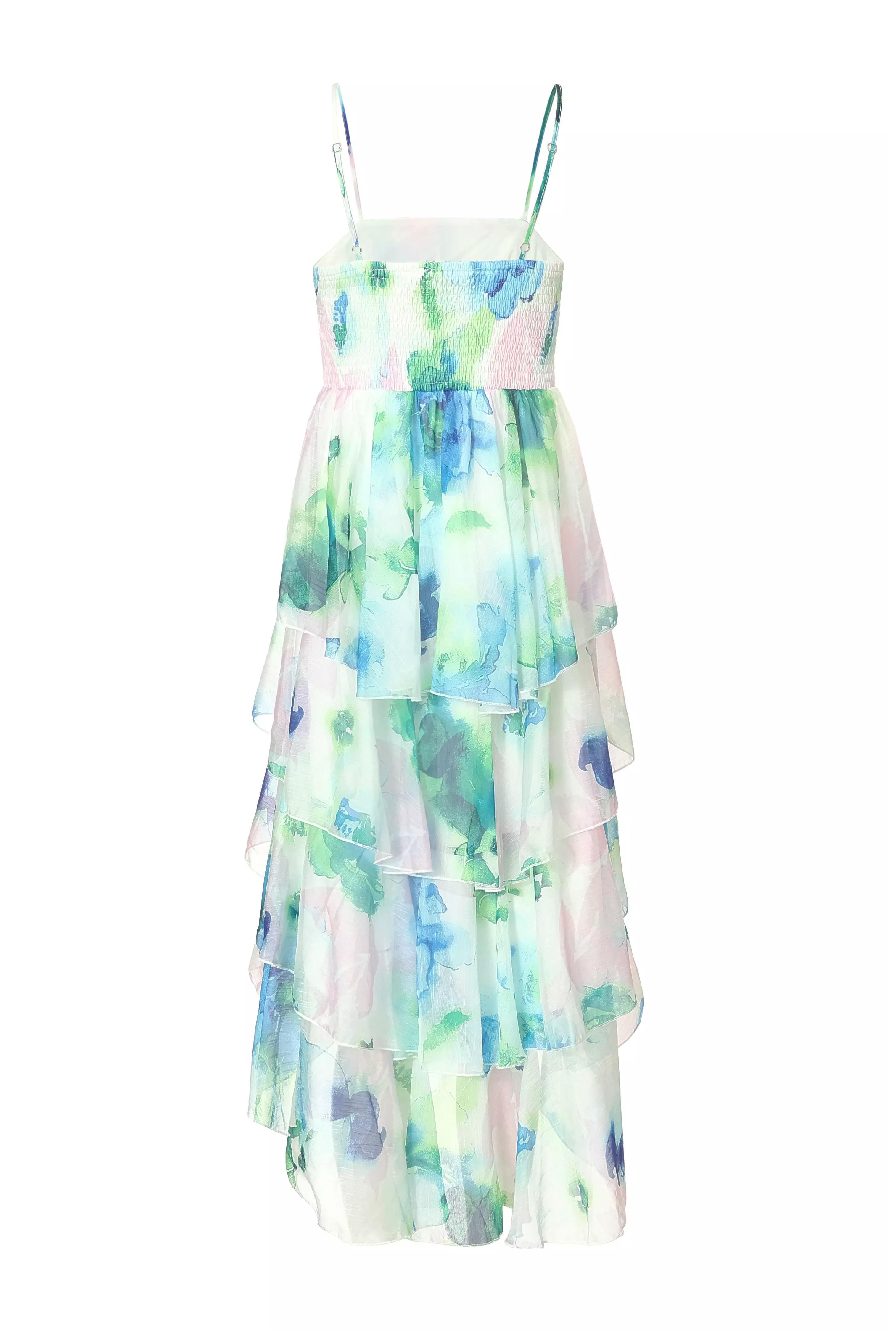 Blue Floral Tiered Midi Dress