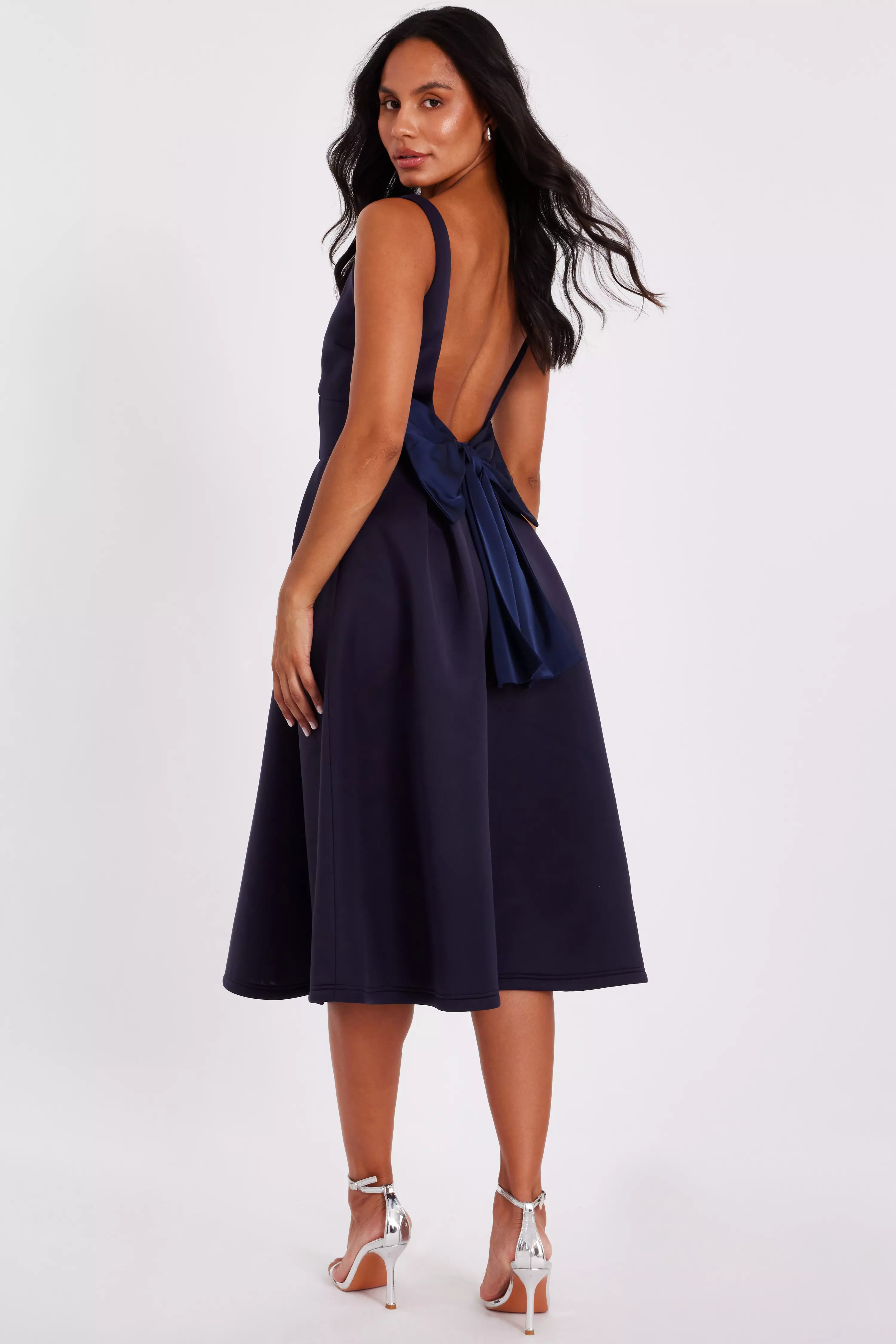 Navy Bow Back Midi Dress