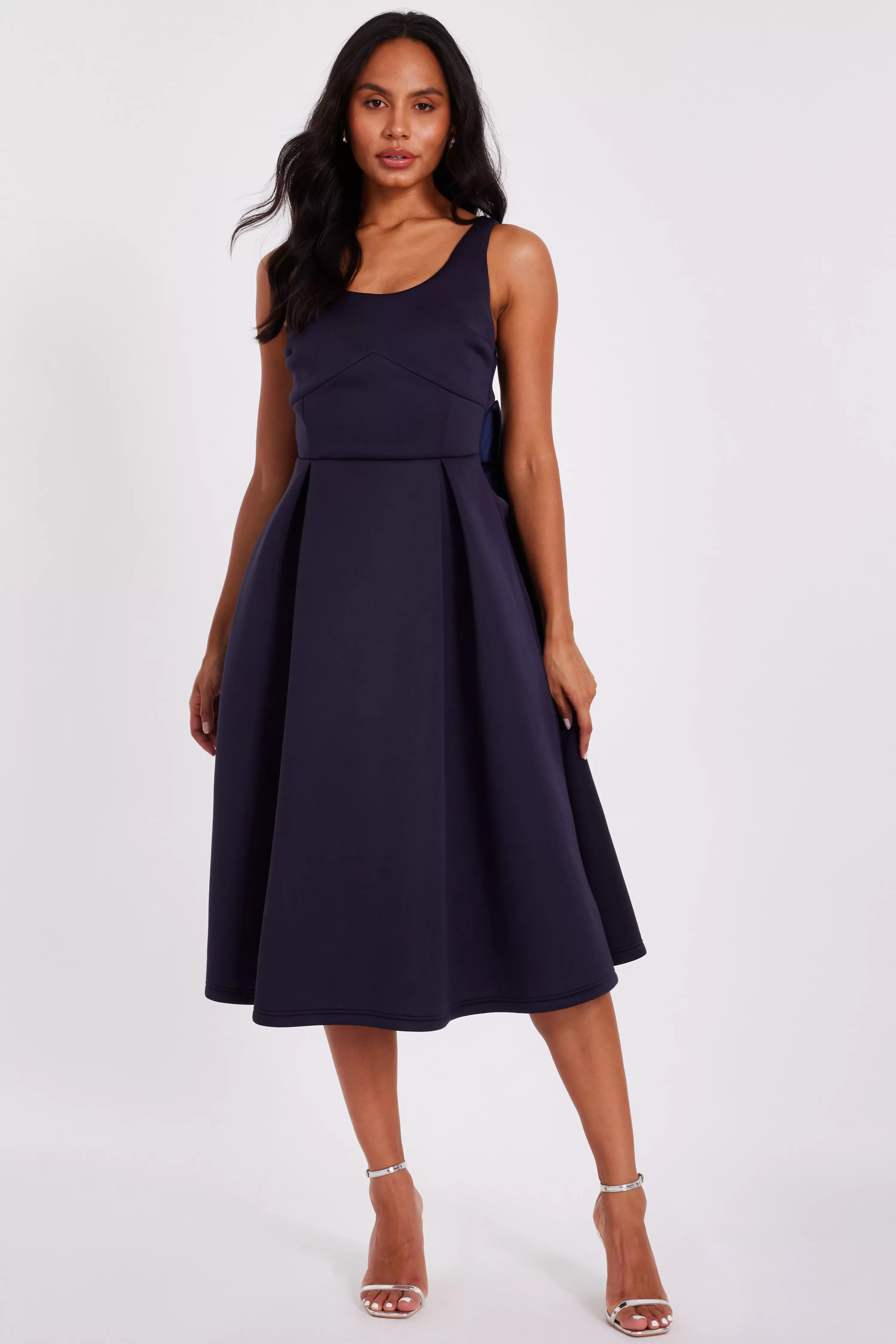 Navy Bow Back Midi Dress