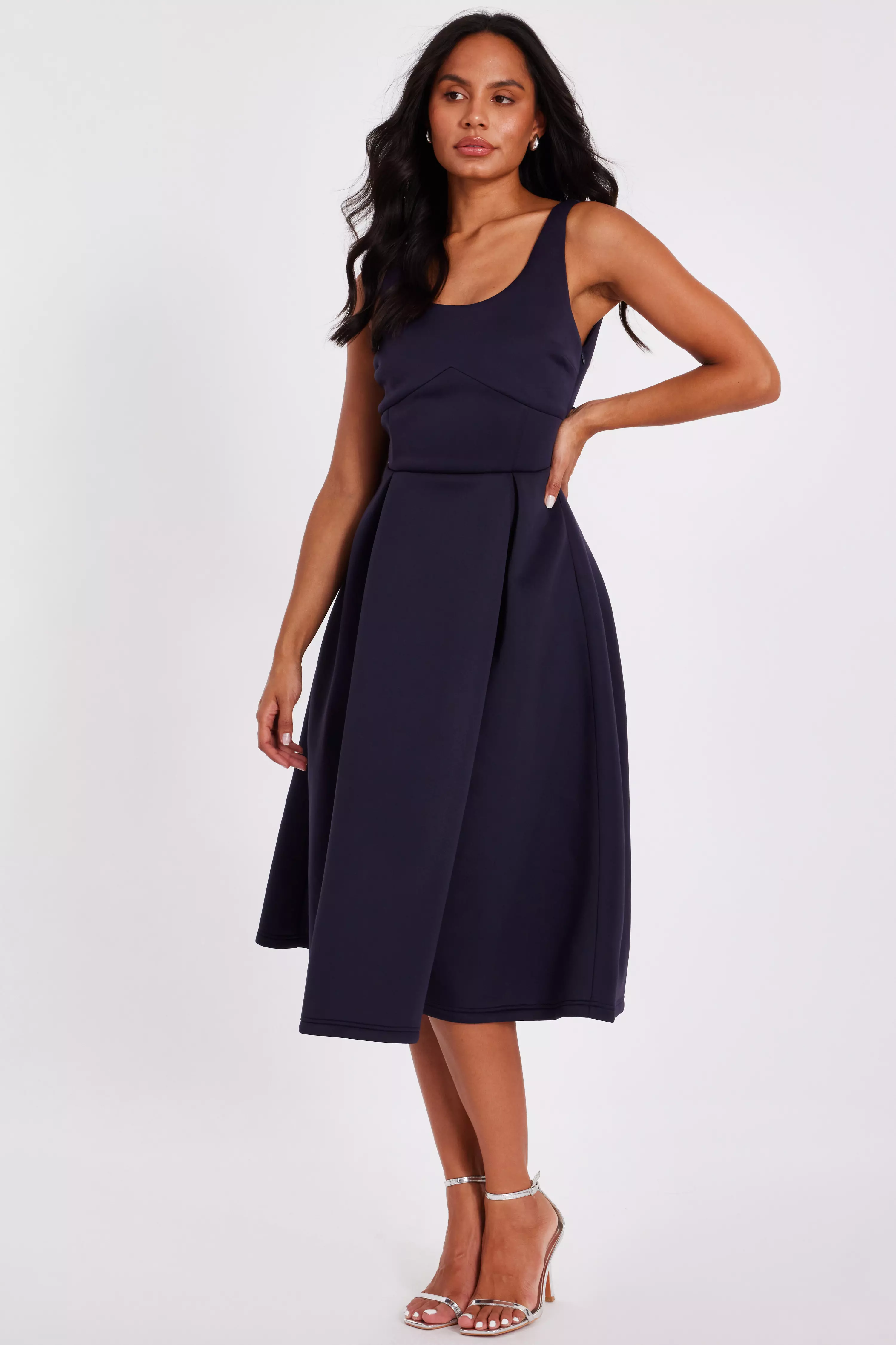 Navy Bow Back Midi Dress
