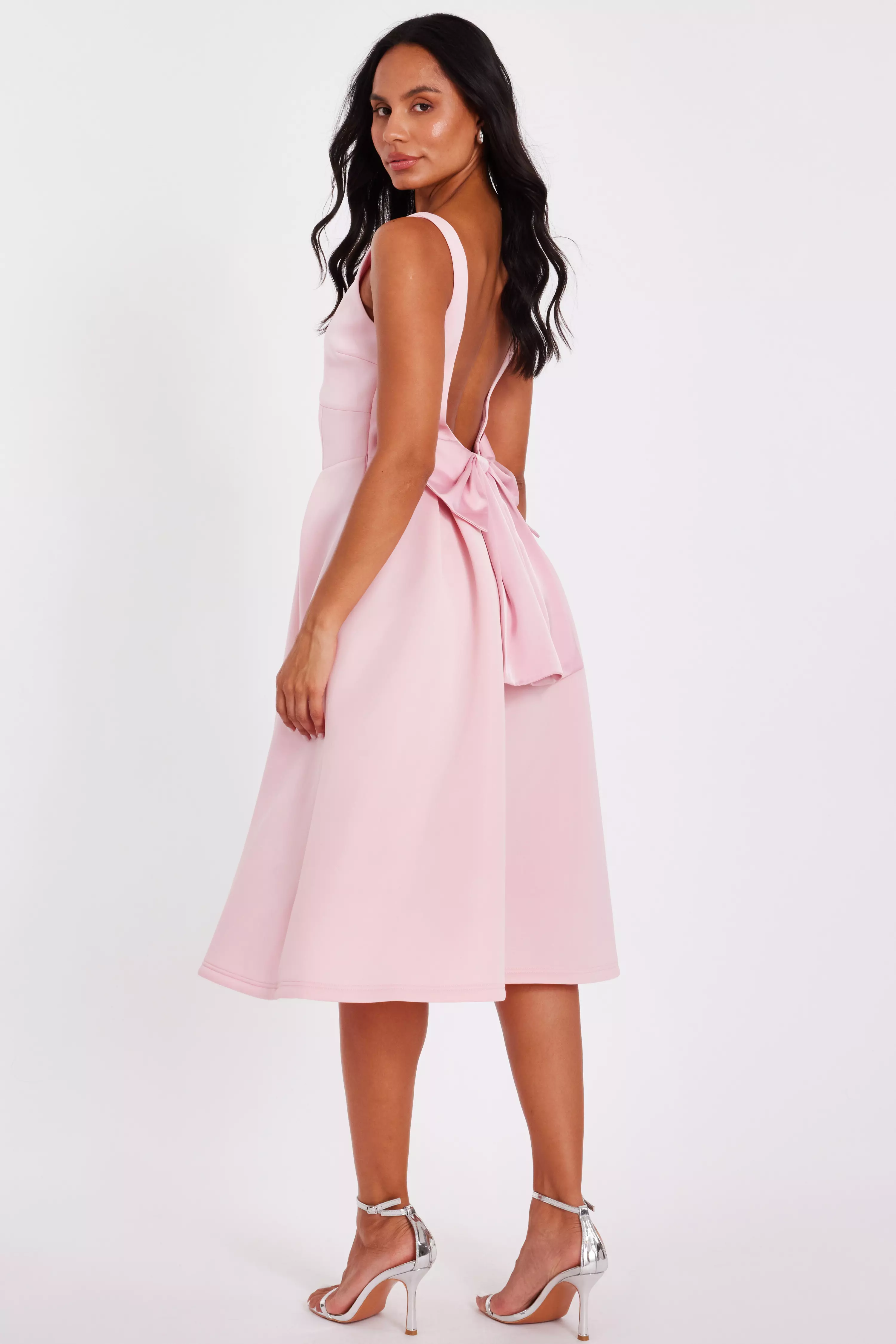 Pink Bow Back Midi Dress