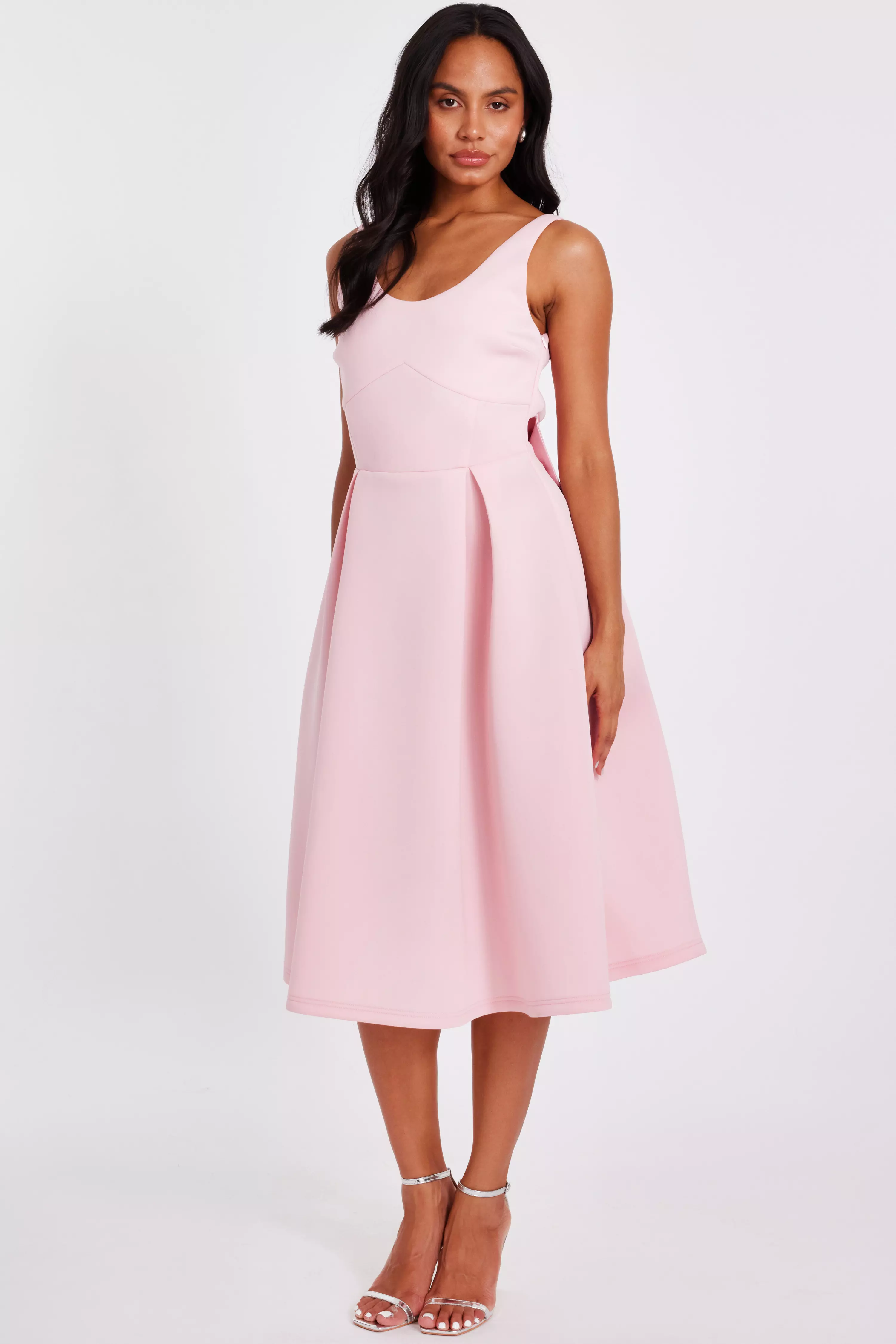 Pink Bow Back Midi Dress
