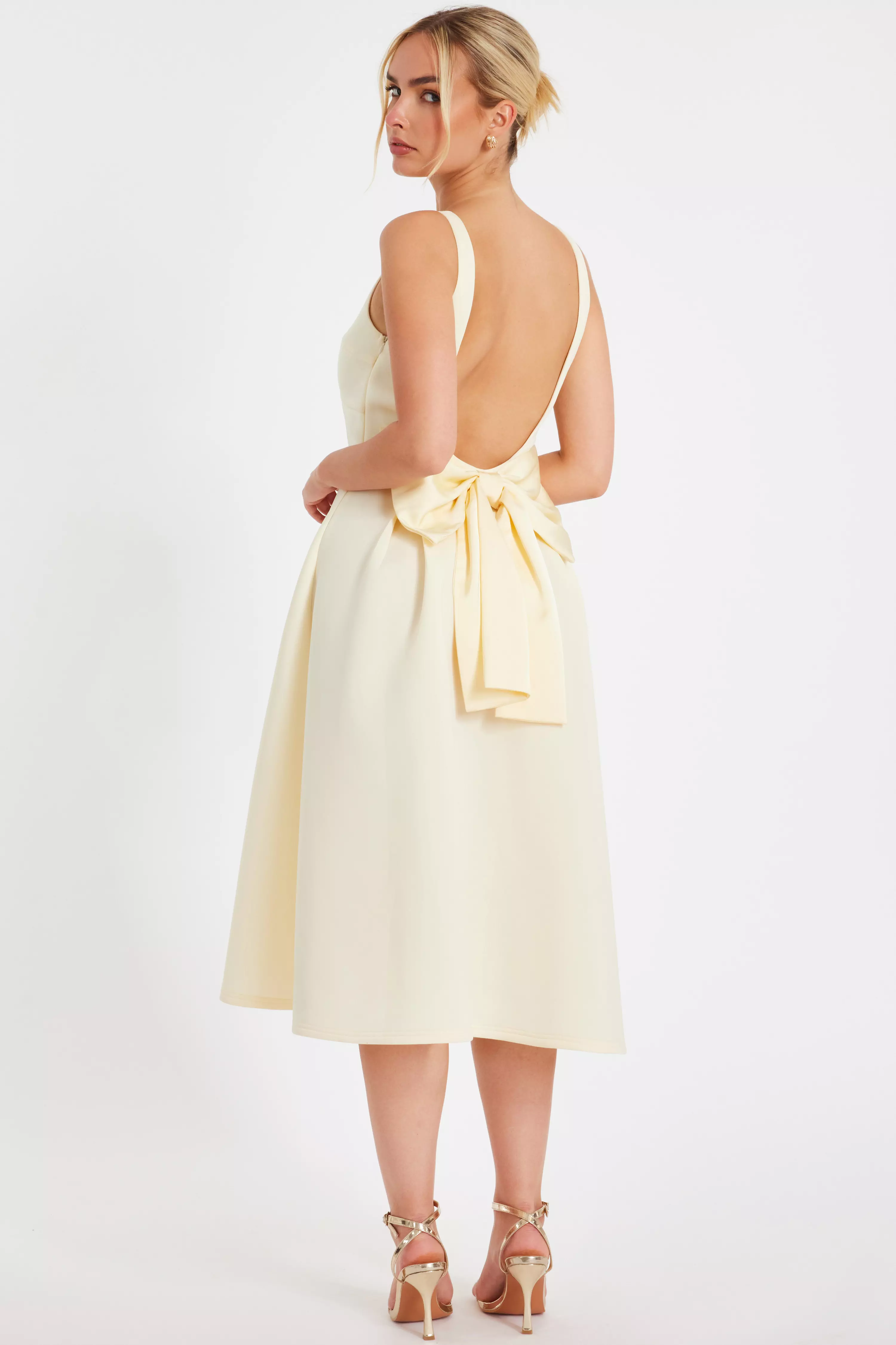 Light Yellow Bow Back Midi Dress