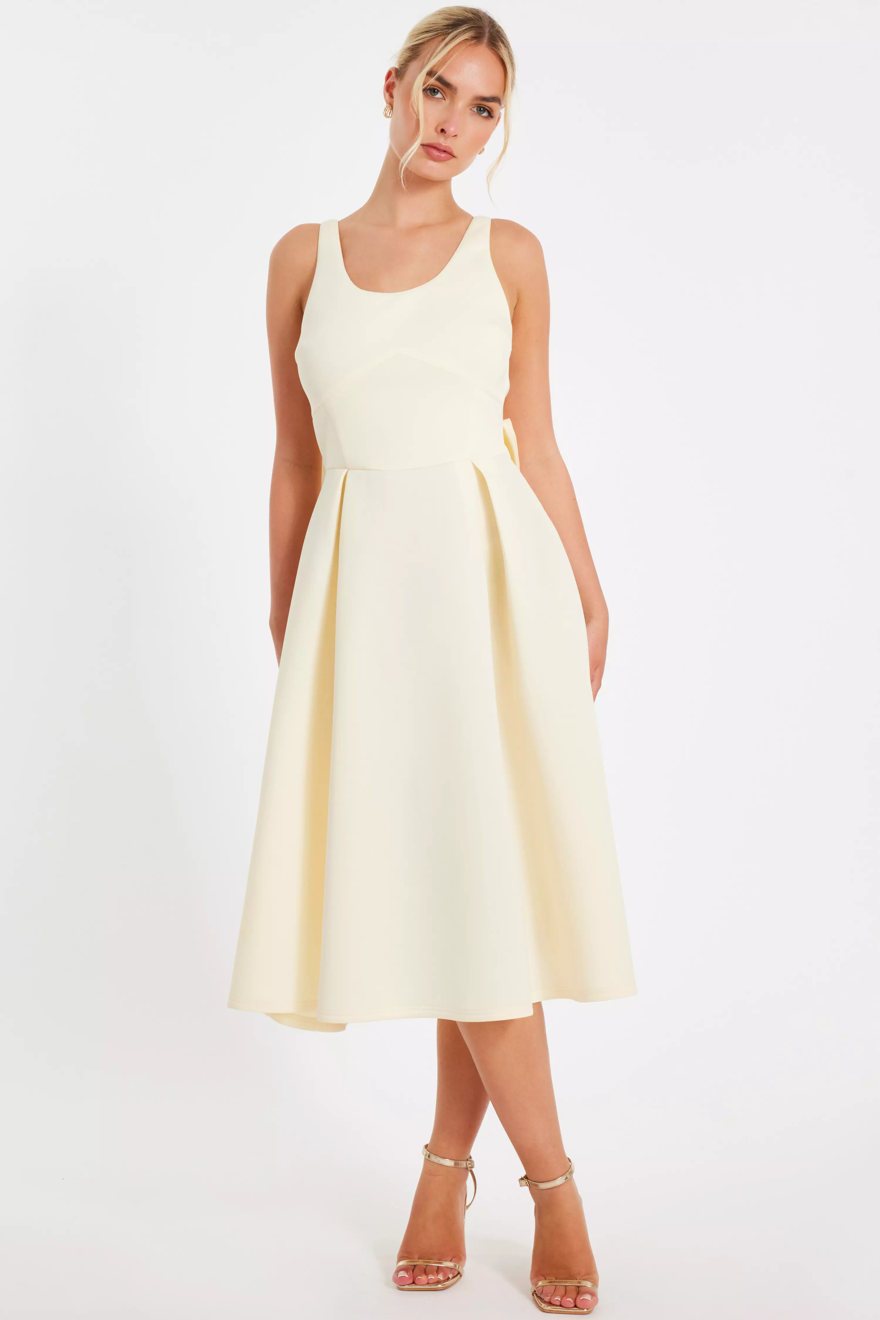 Light Yellow Bow Back Midi Dress