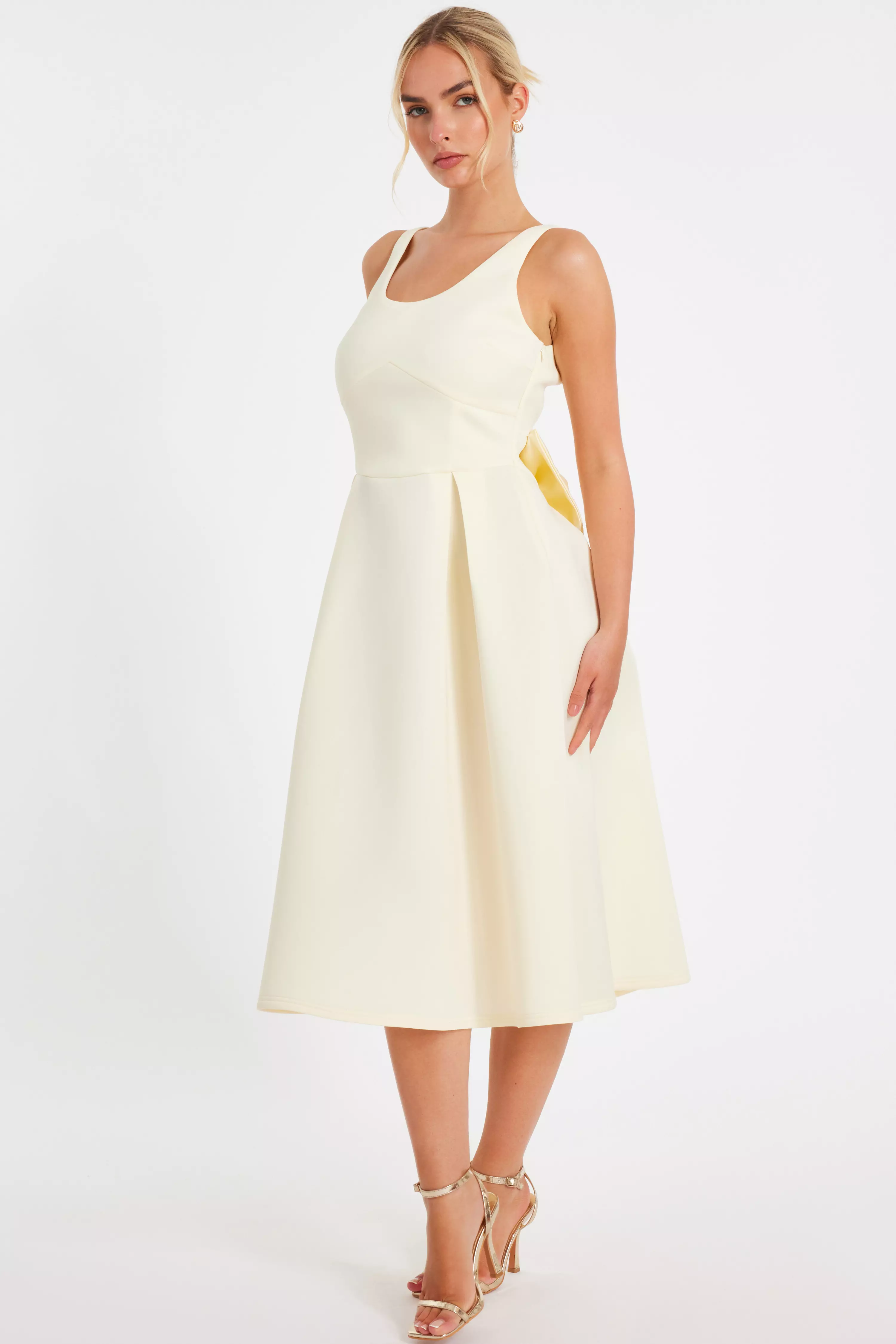 Light Yellow Bow Back Midi Dress