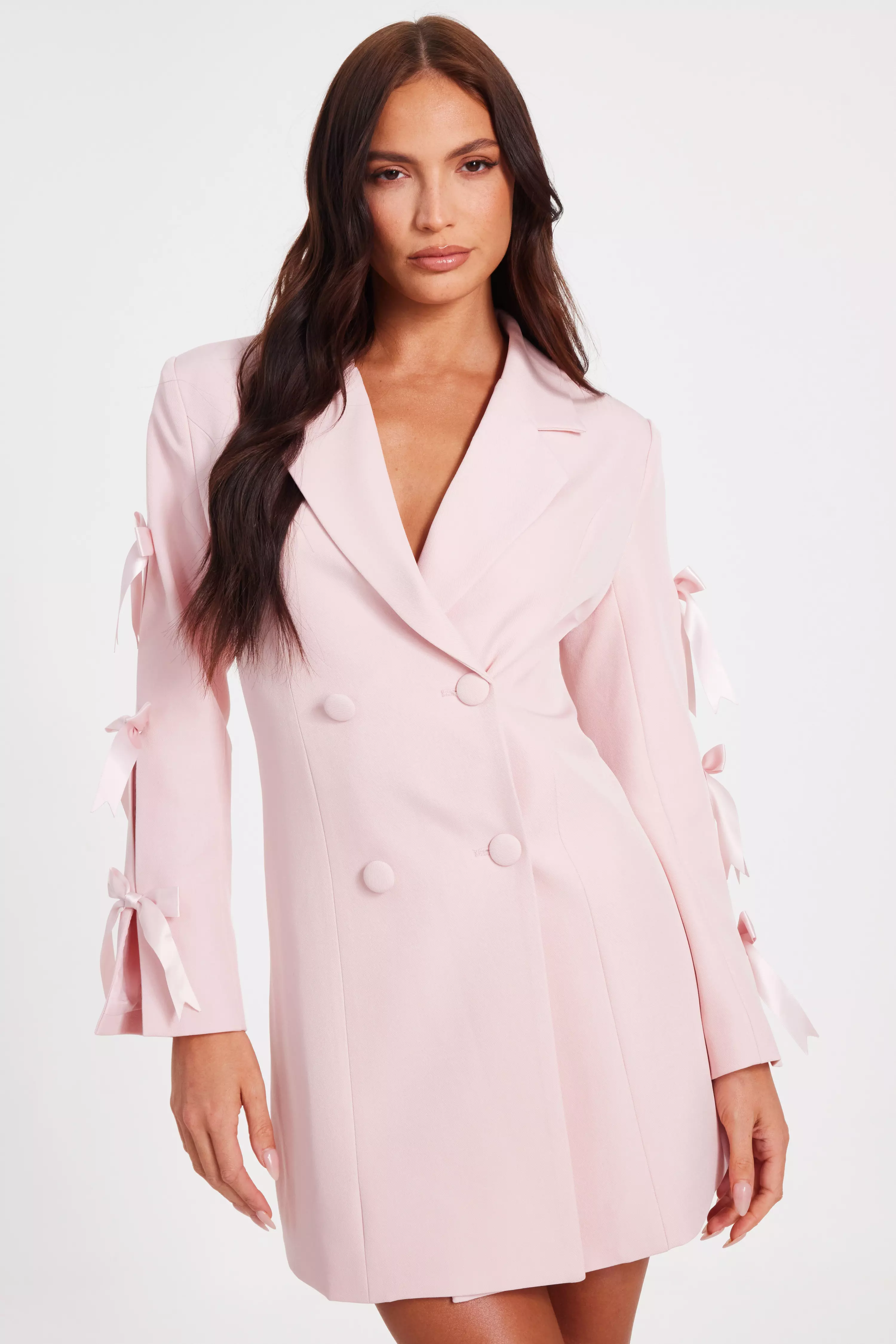 Baby Pink Bow Sleeve Blazer Dress