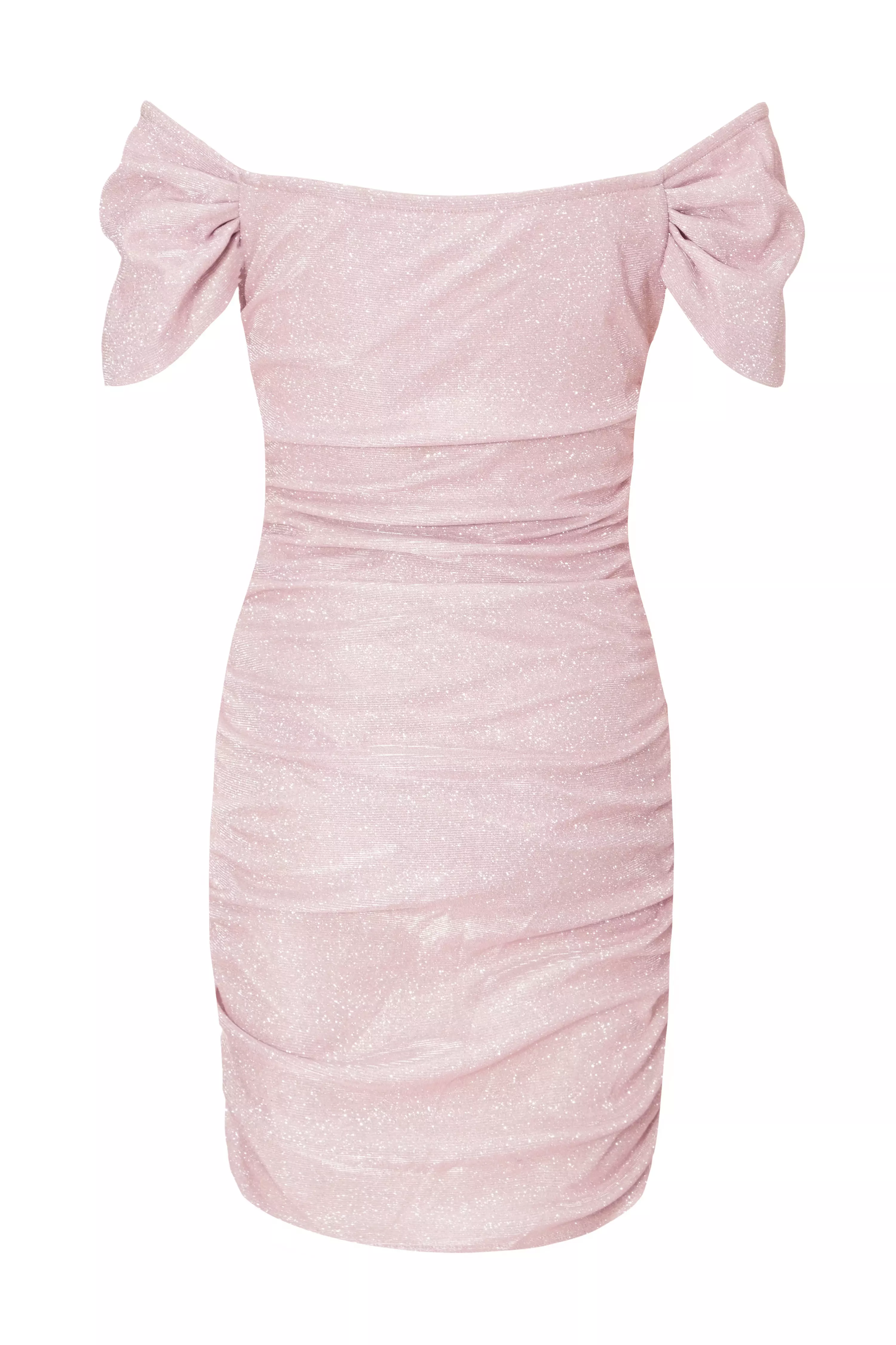Pink Glitter Bardot Mini Dress