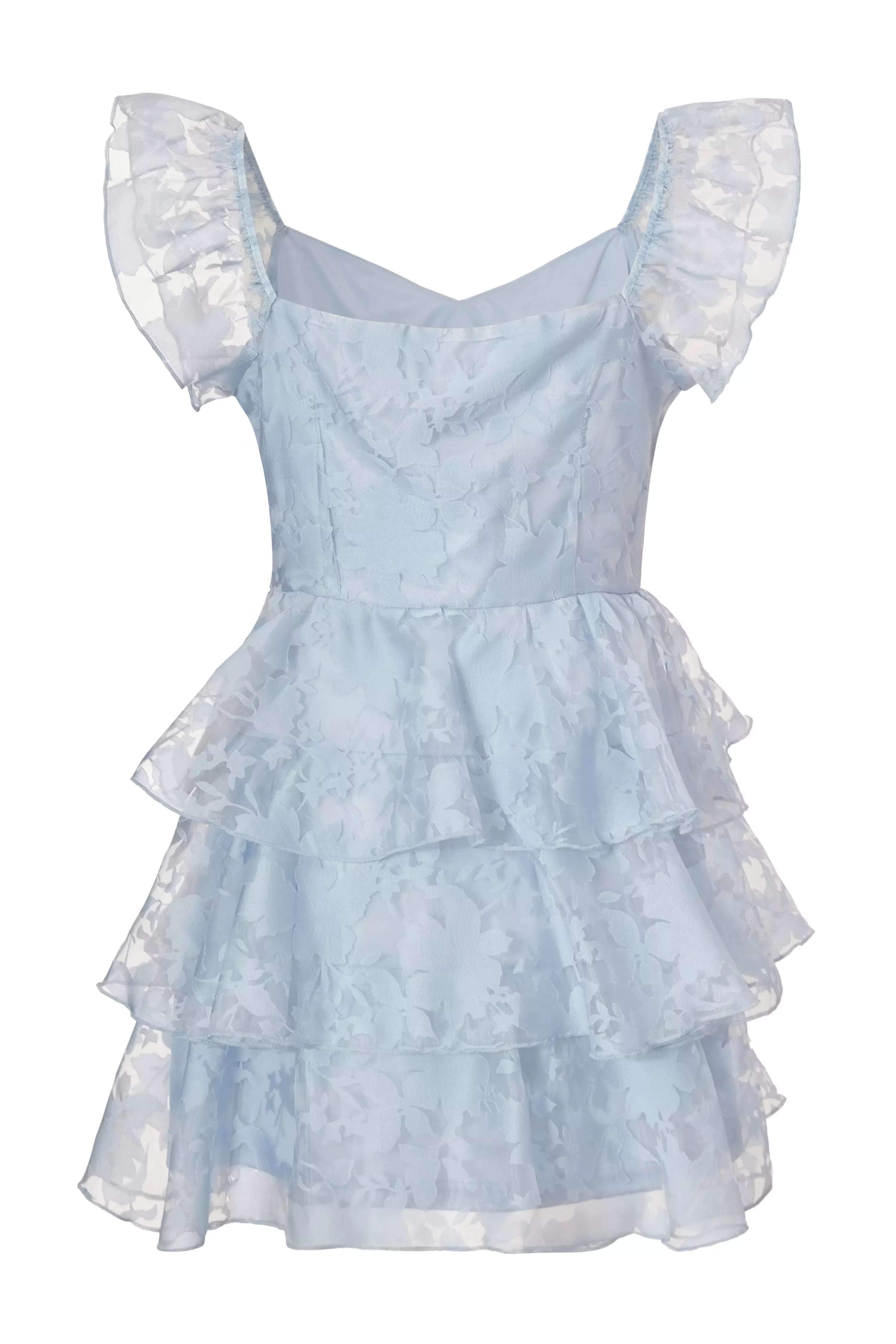 Light Blue Chiffon Floral Skater Dress