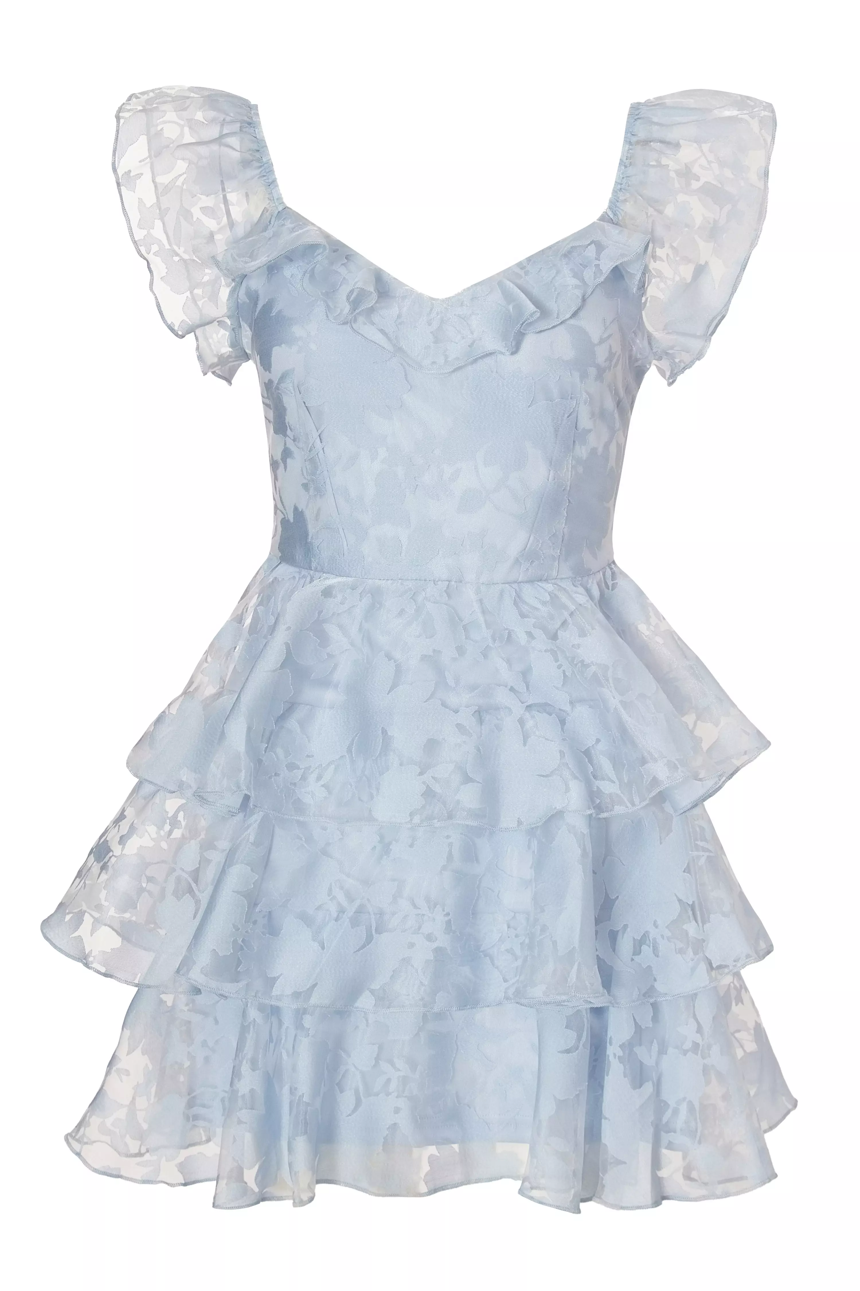Light Blue Chiffon Floral Skater Dress