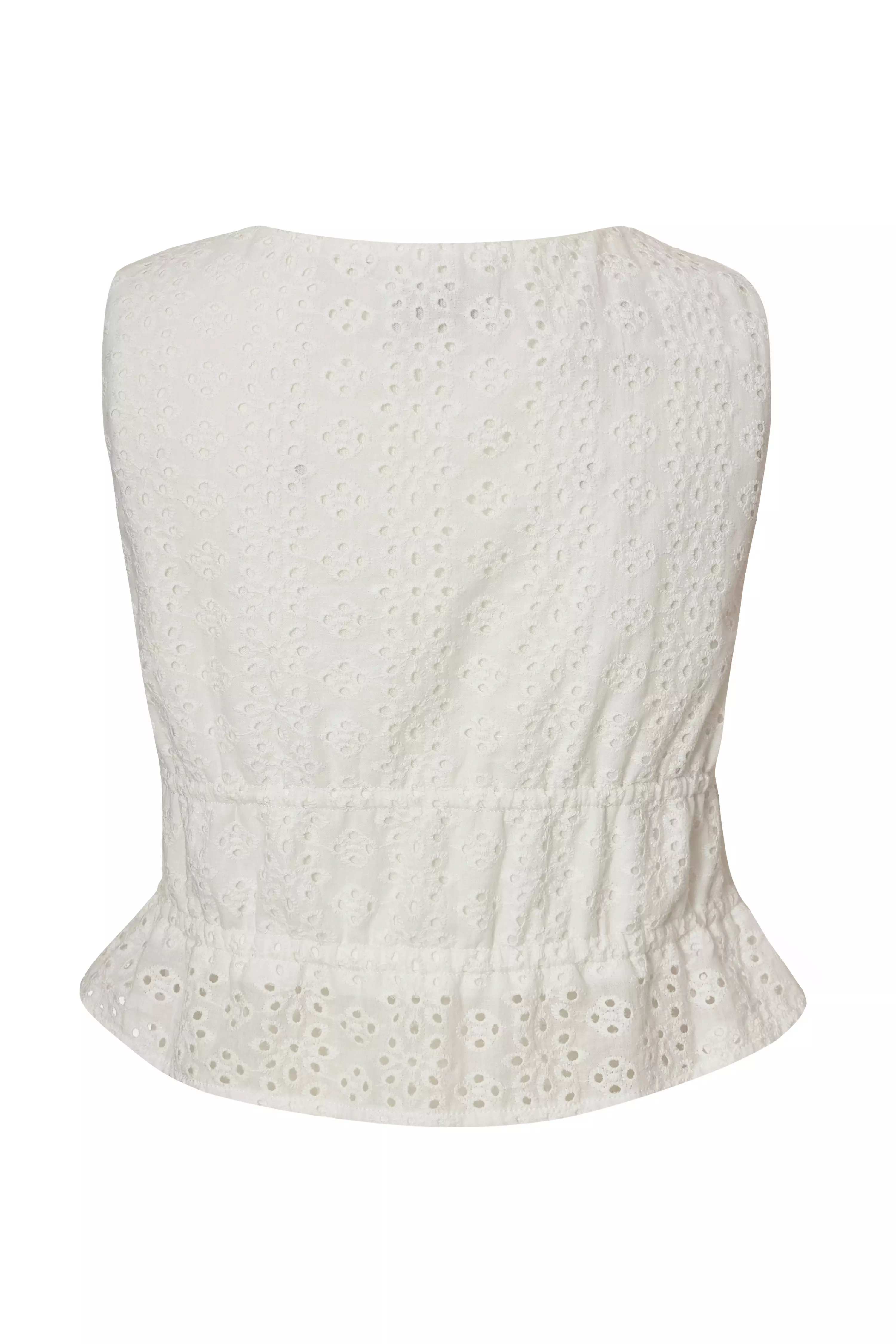 White Embroidered Tie Front Top