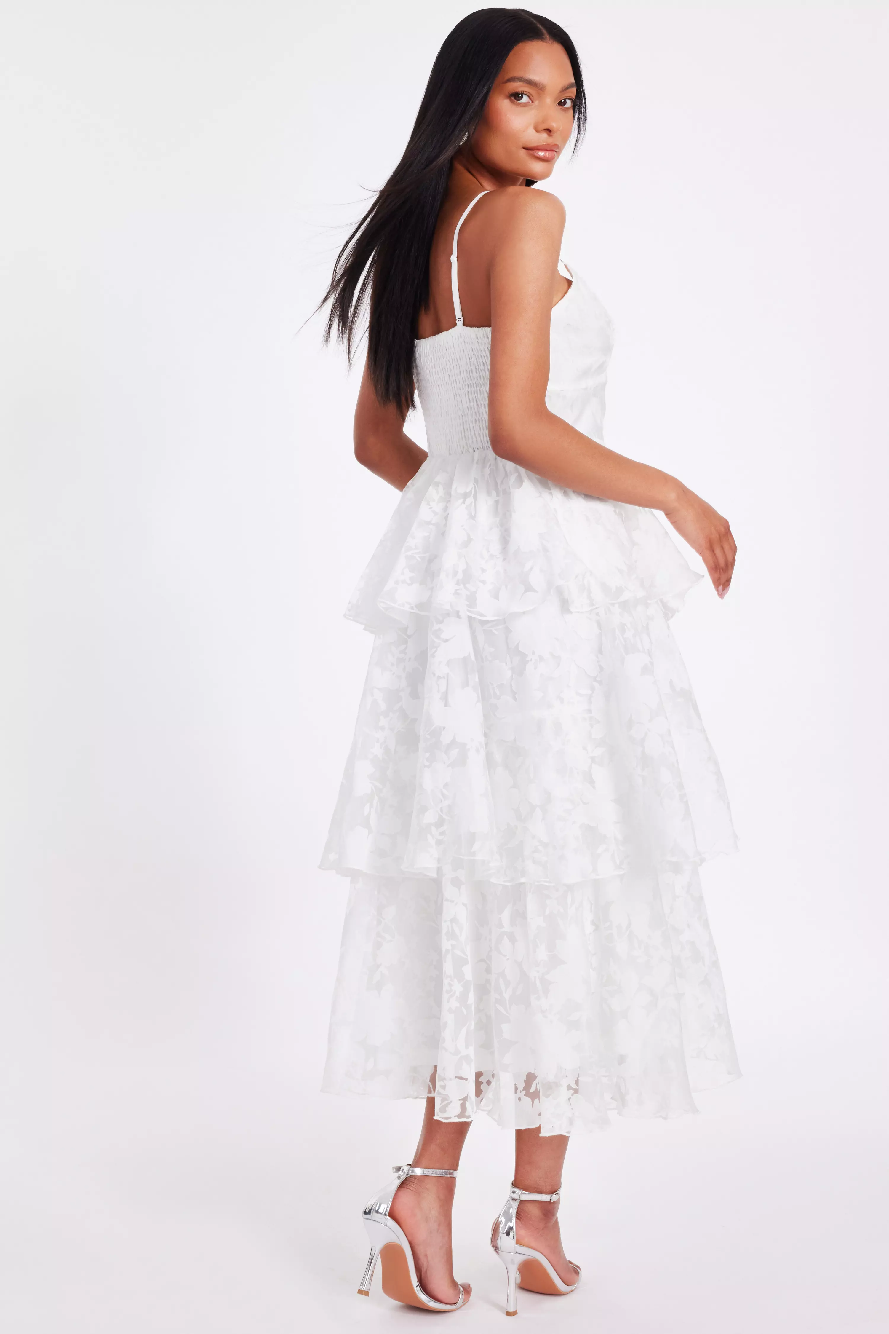 White Chiffon Floral Midaxi Dress