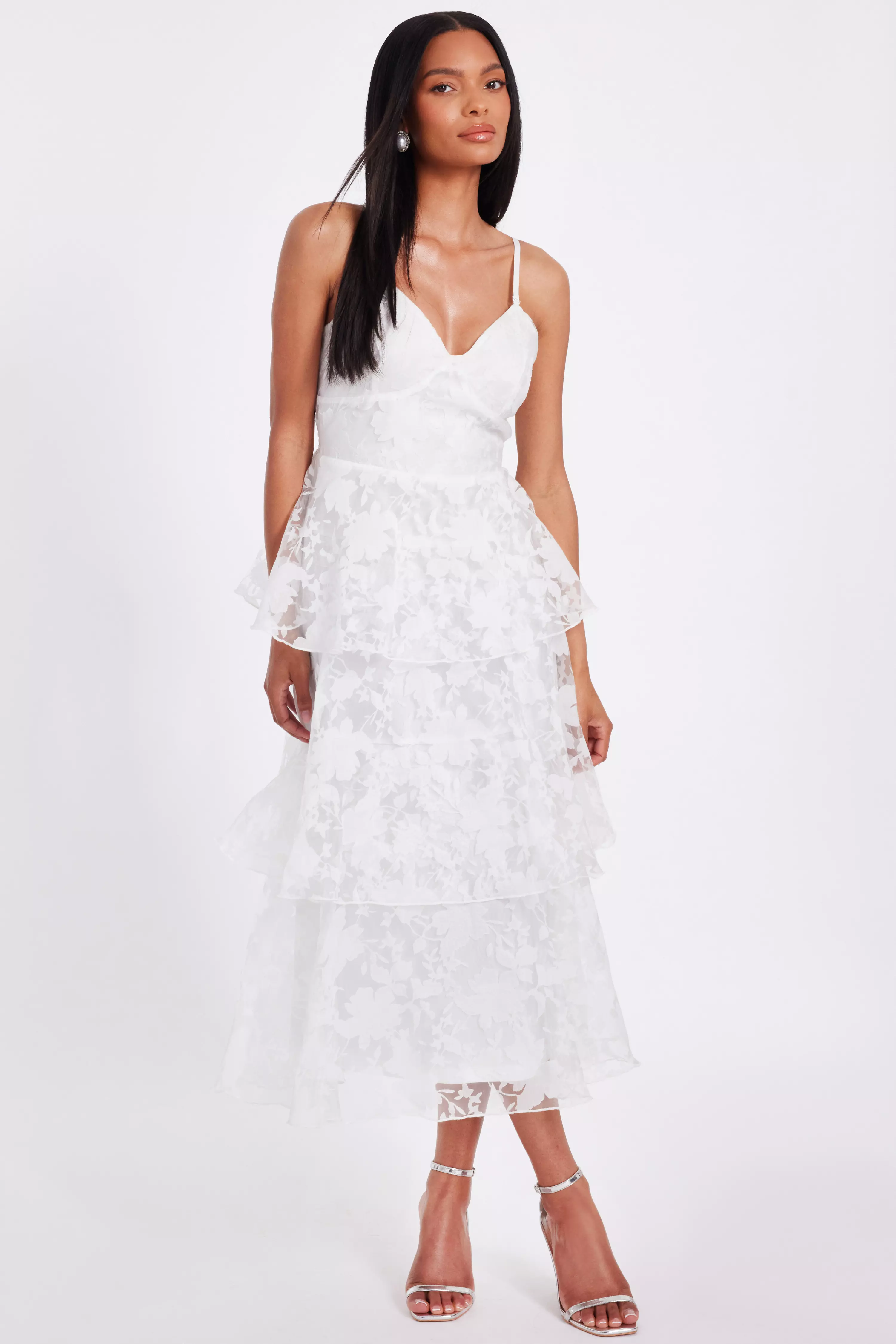 White Chiffon Floral Midaxi Dress