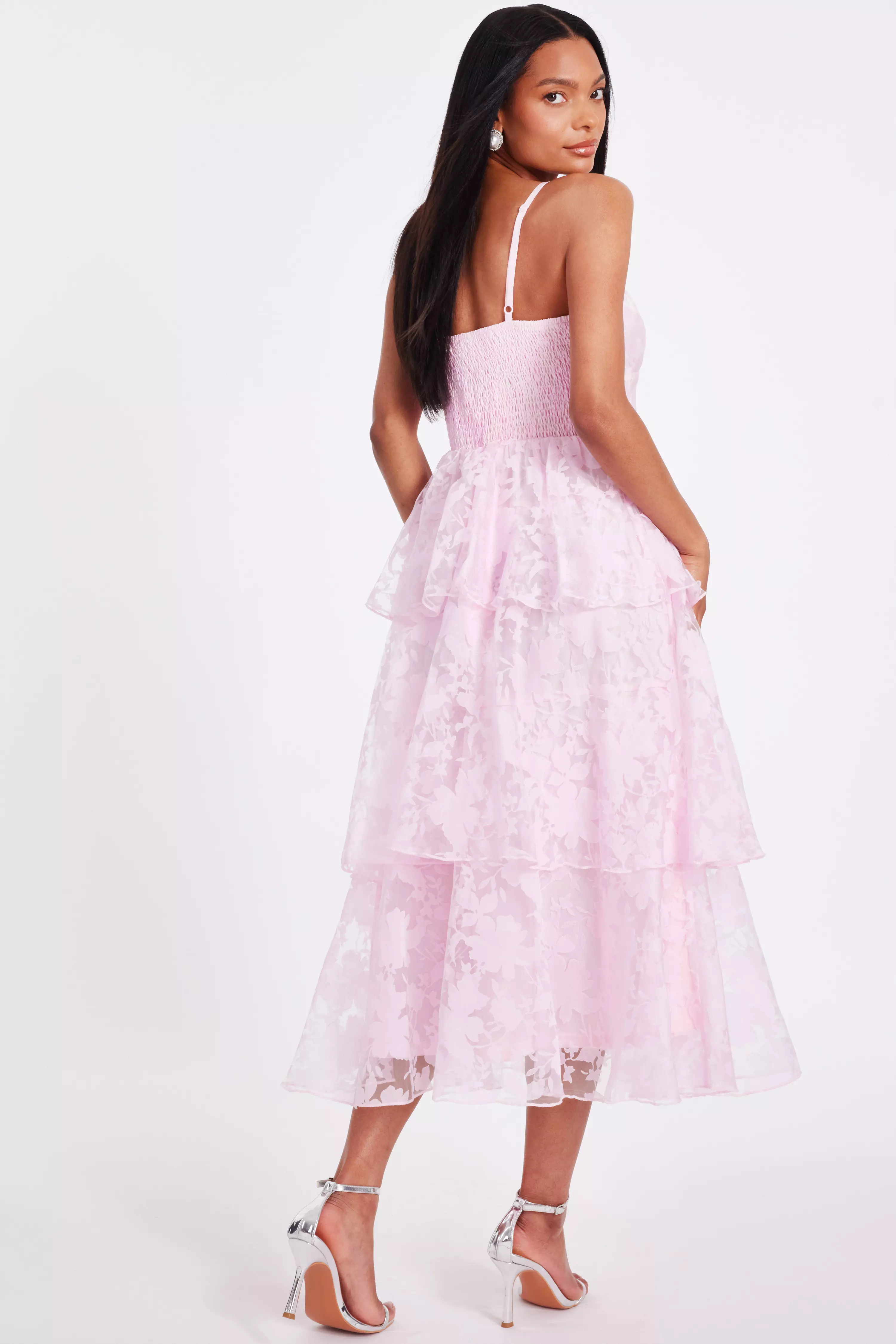 Pink Chiffon Floral Midaxi Dress