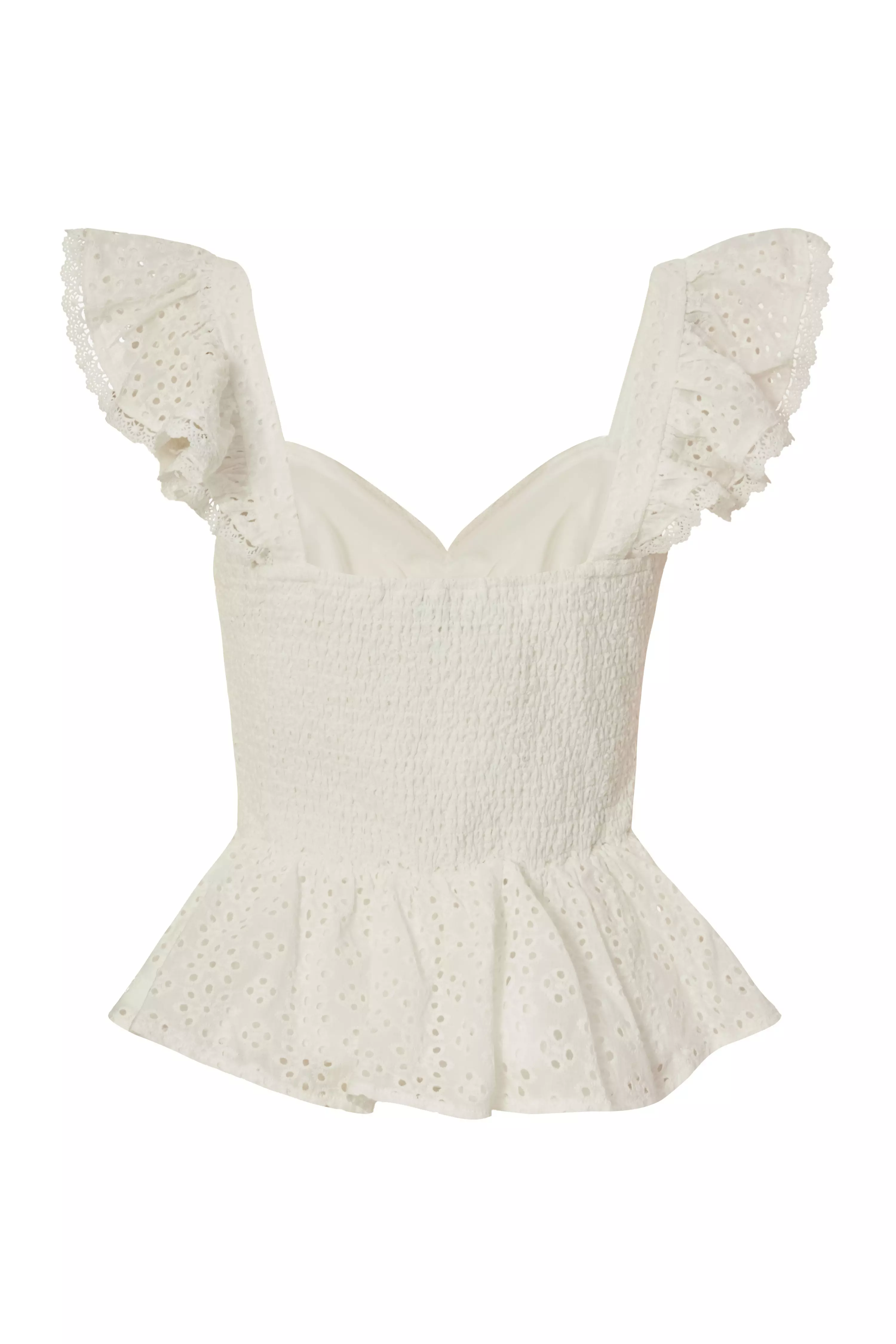 White Embroidered Peplum Top