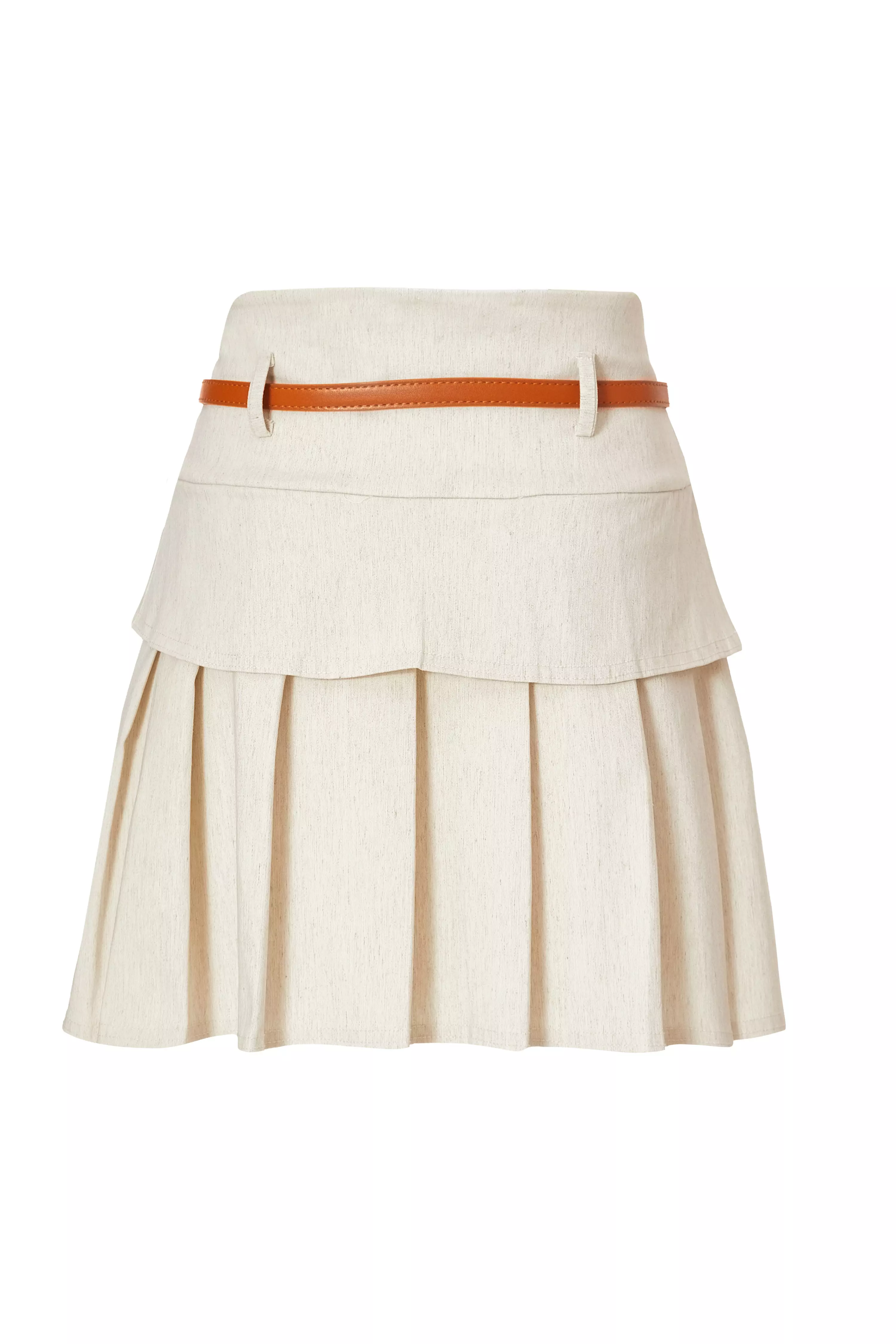 Stone Linen Pleated Skirt